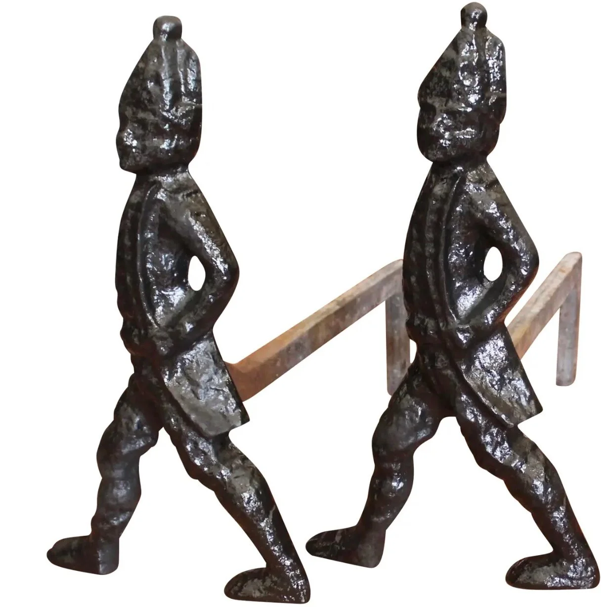 Pair of American Cast Iron “Hessian Soldier” Andirons