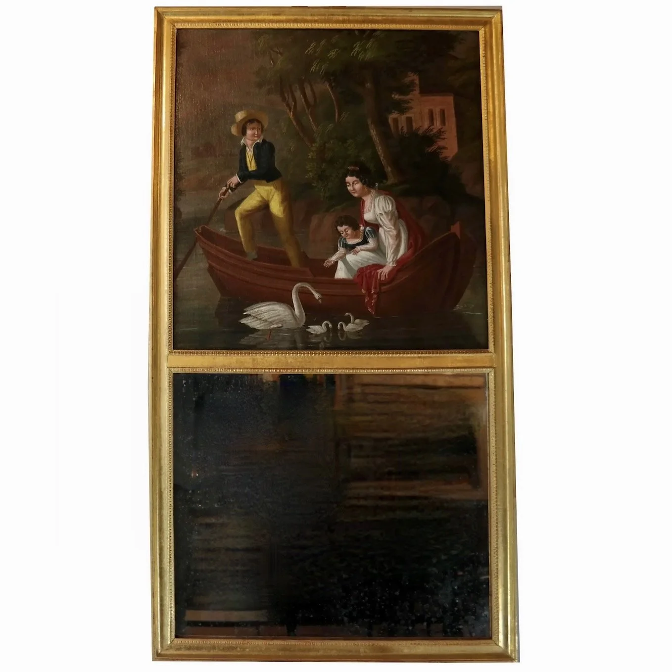 Continental-Trumeau-Gilt-Framed-Mirror-“Boating With Swans” -19th-Century (1)