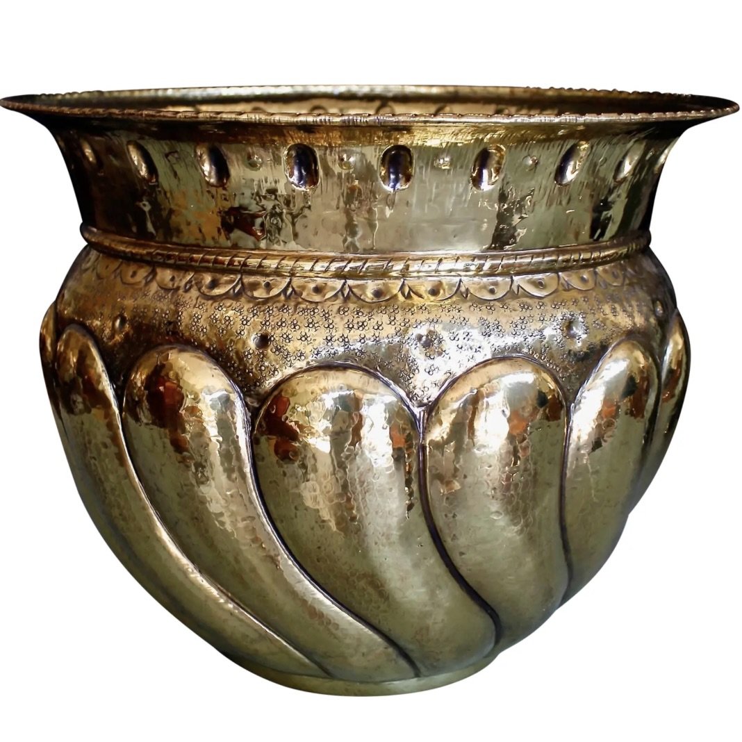 Large Baroque Brass Repousée Cachepot