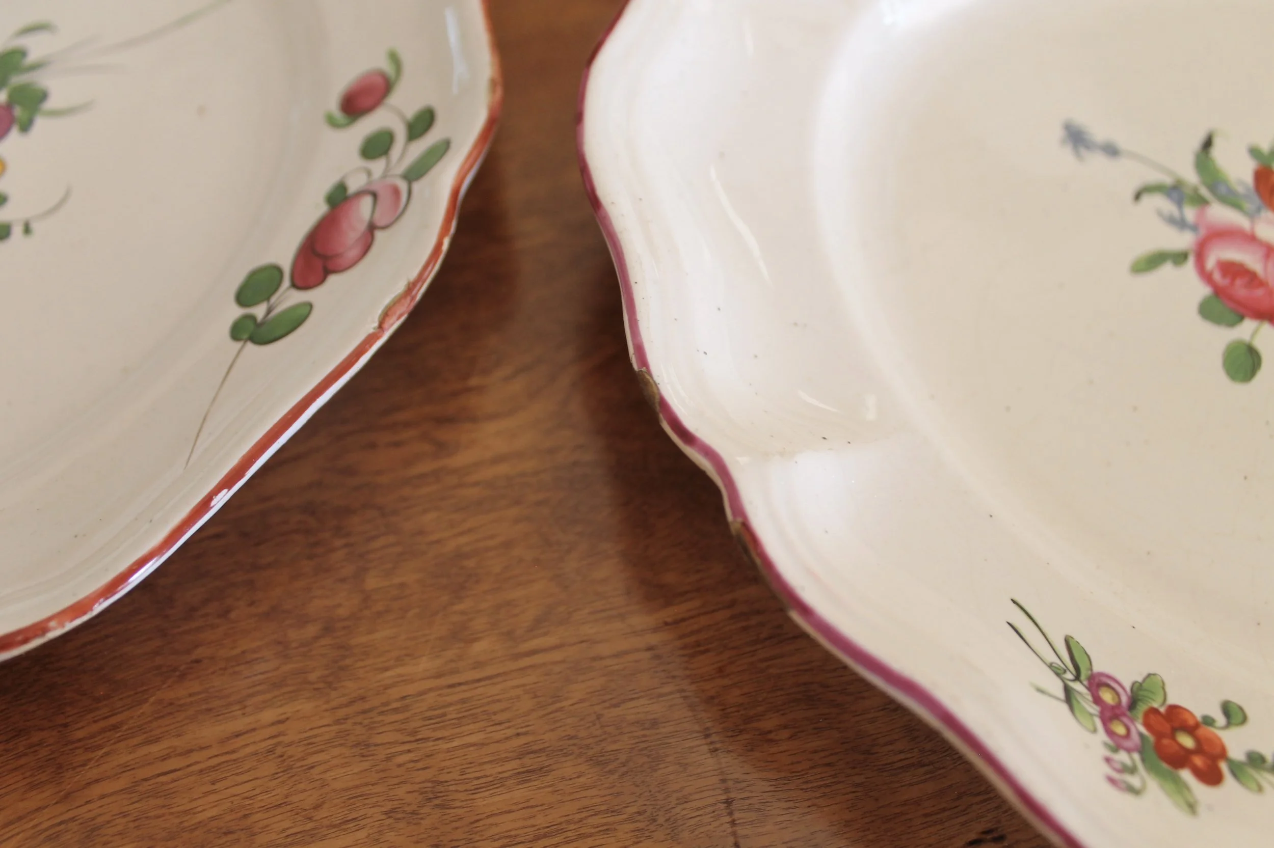 Antique French Faience Plates, Pink Floral