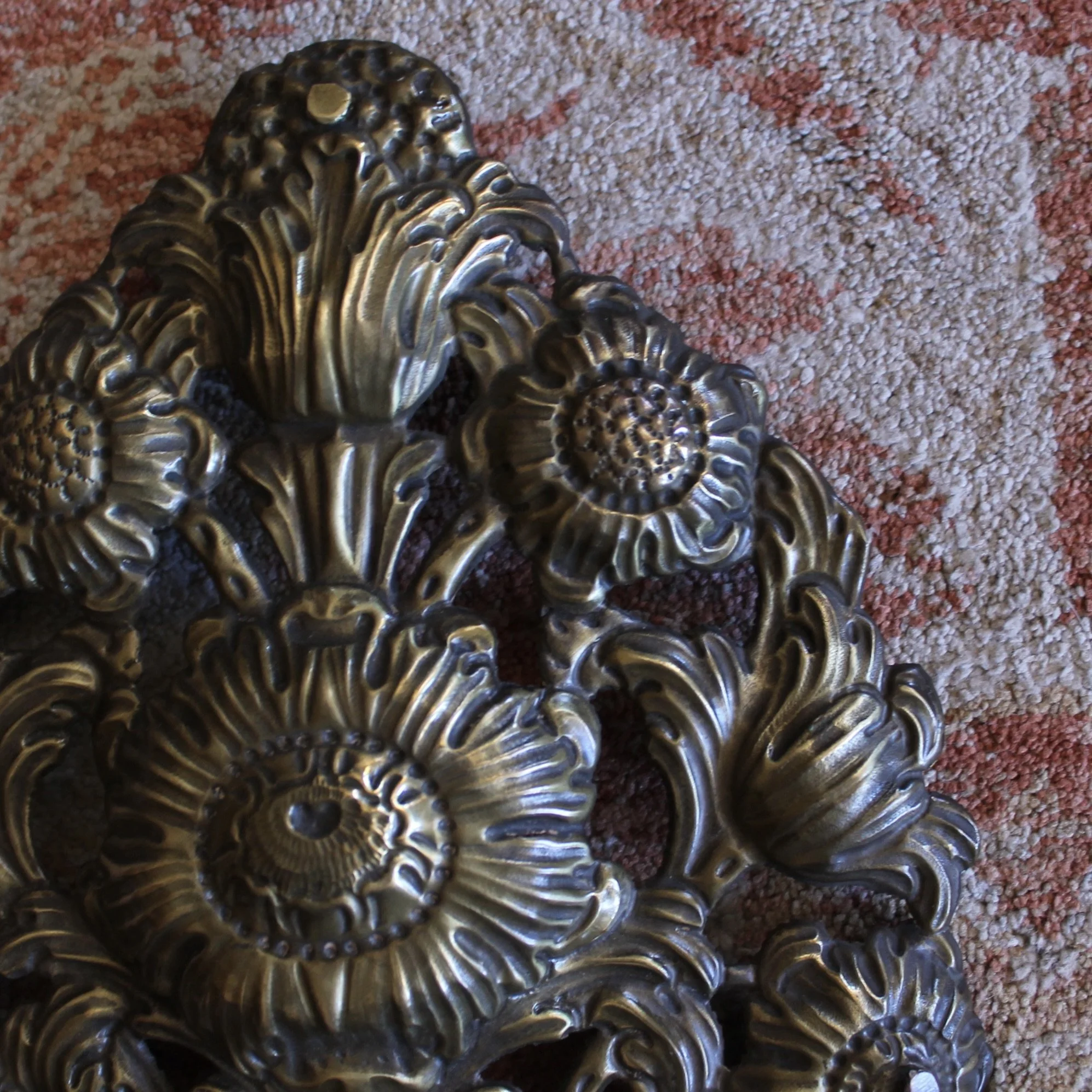 Pair Antique Brass Repoussé Sconces