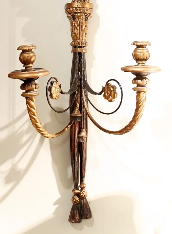 neoclassical eagle carved and gilt sconces pair