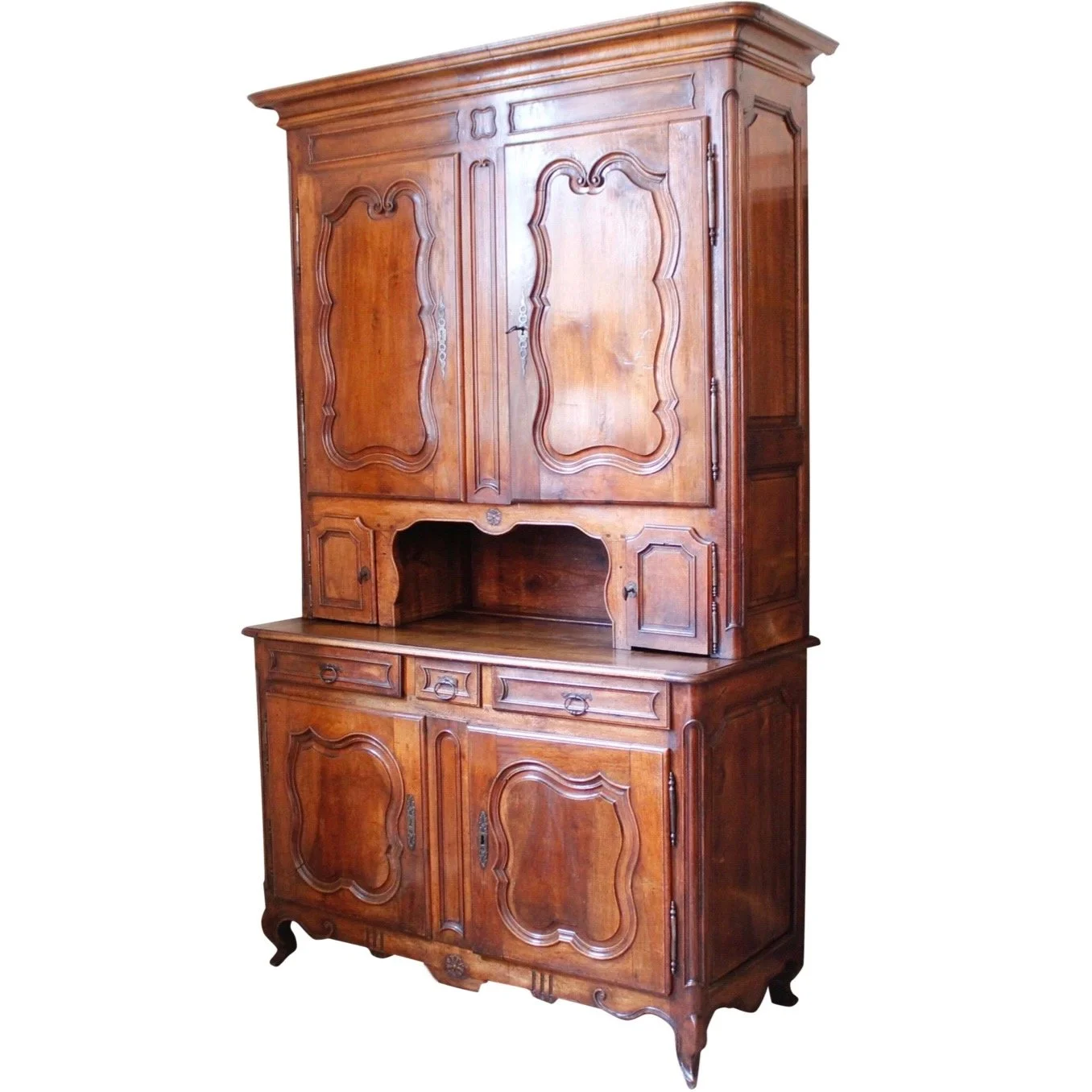 French Provincial Walnut Buffet à Deux Corps, Early 19th Century