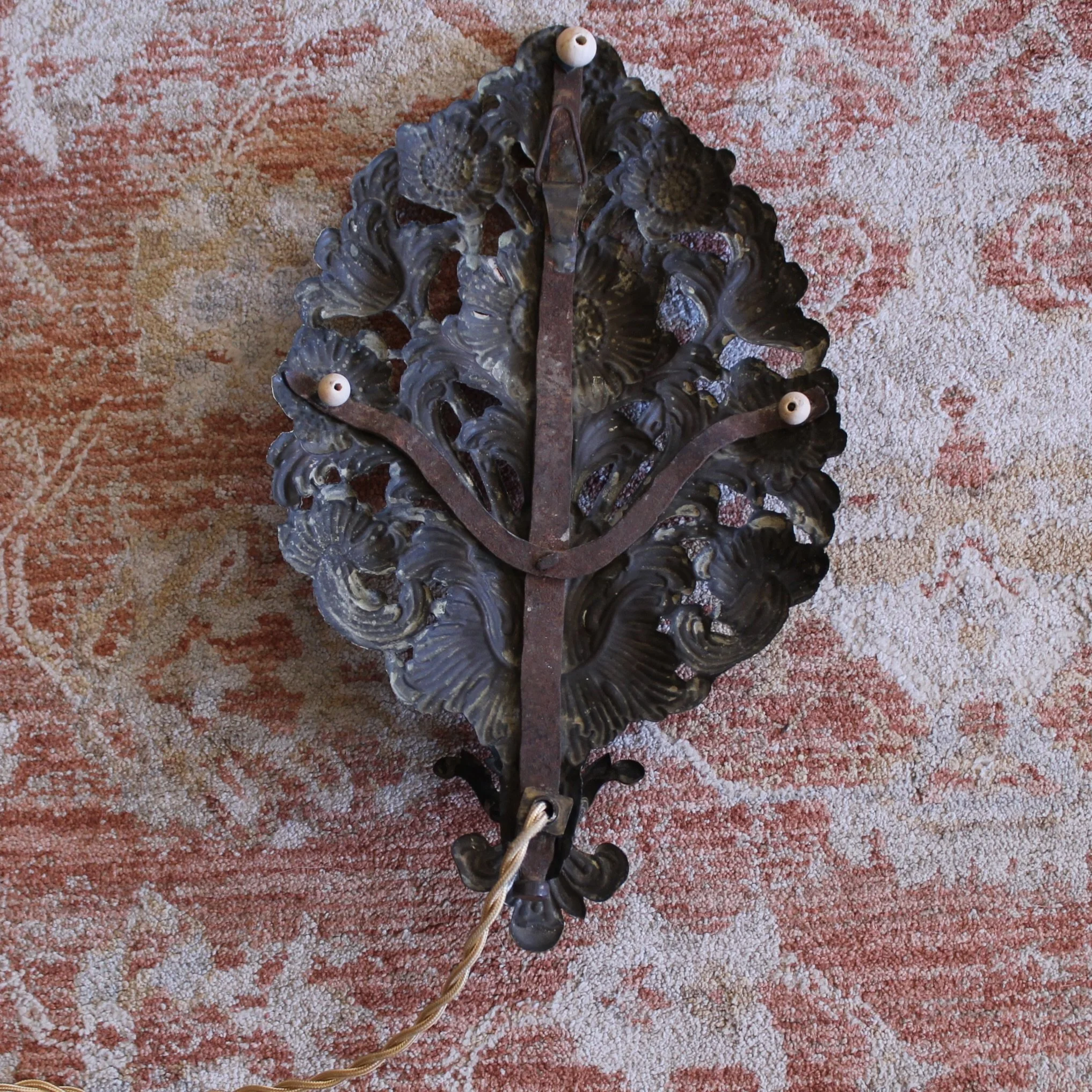 Pair Antique Brass Repoussé Sconces
