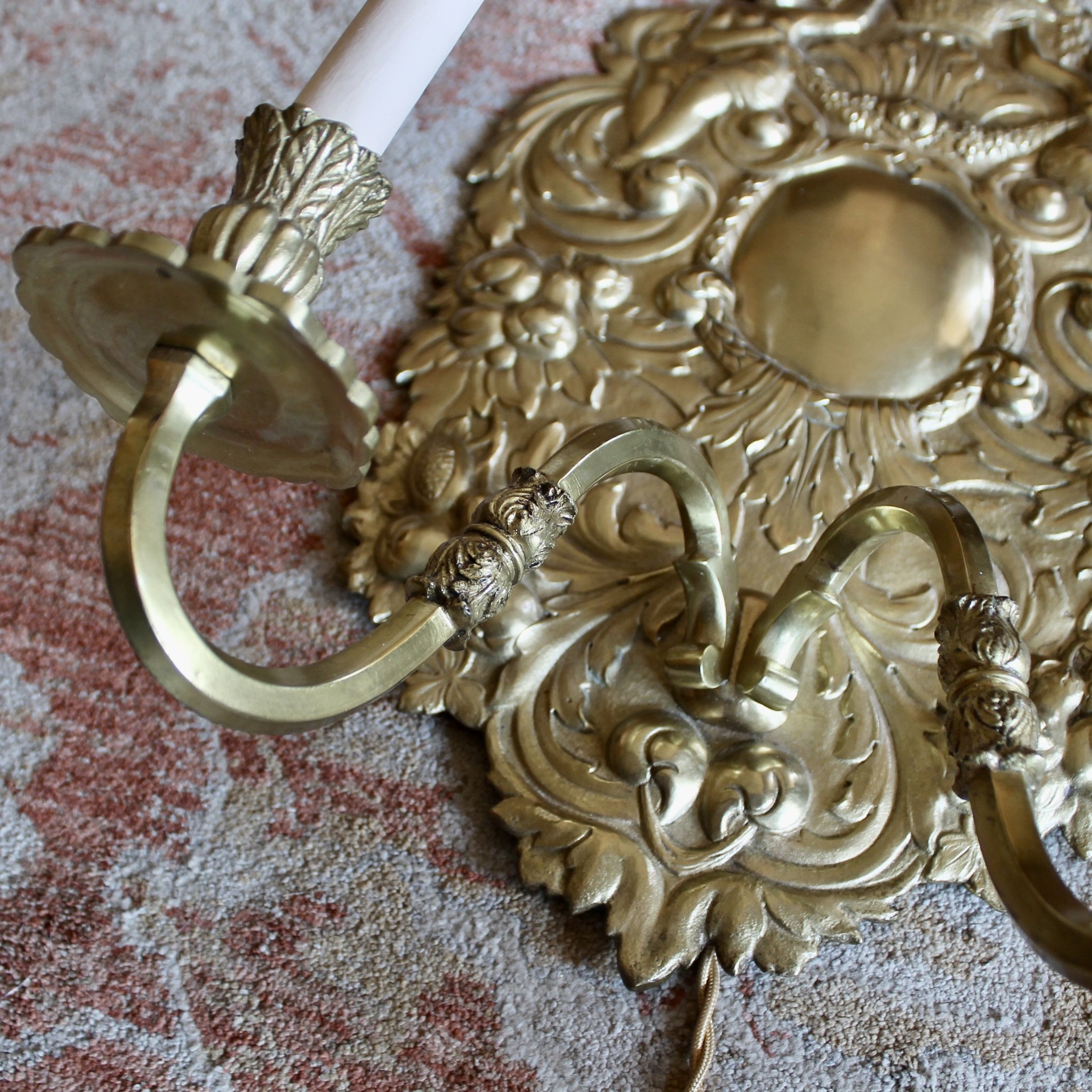Continental Cast Brass Baroque Cartouche Sconce