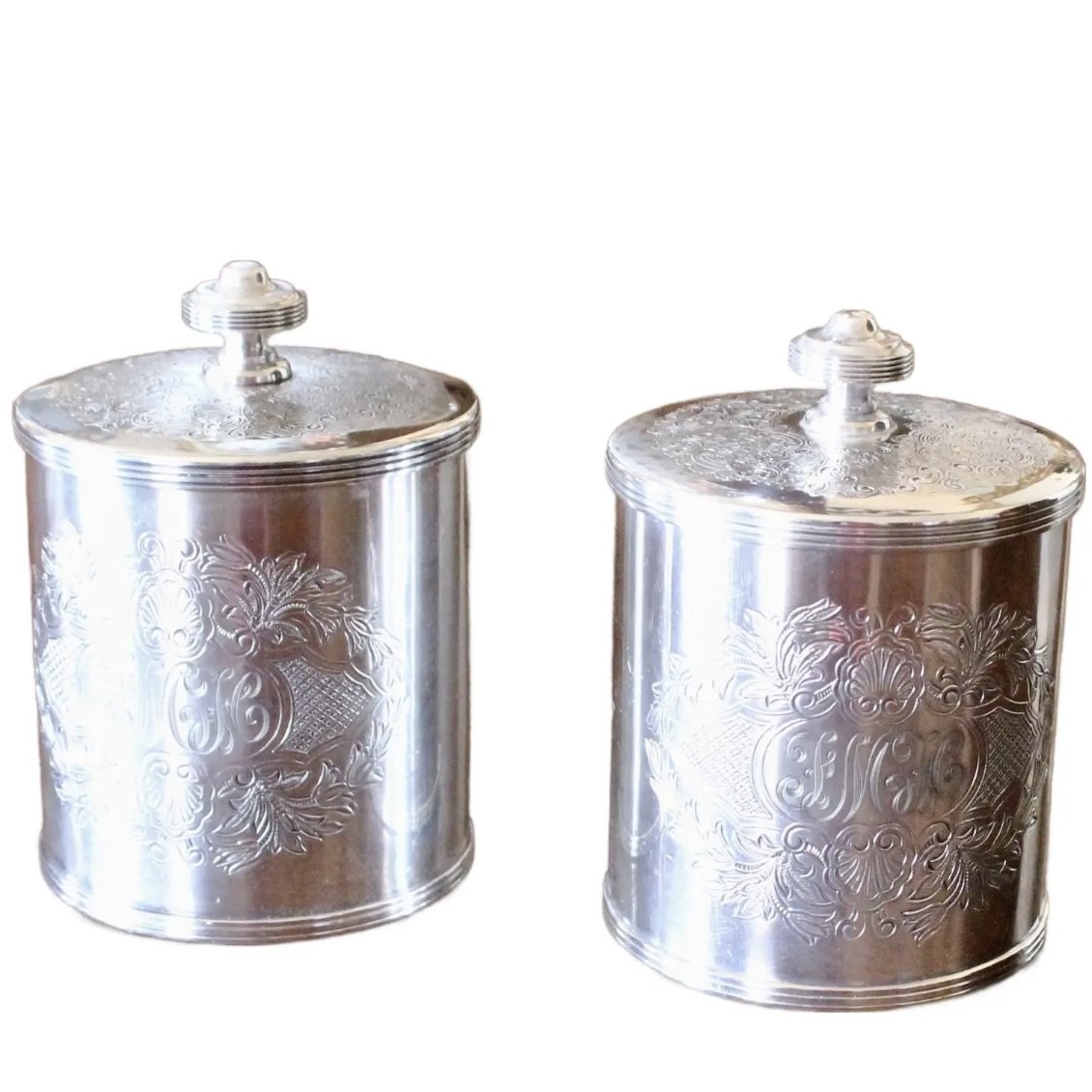 Pair of English Silver Plate Tea Caddies, Henry Birks and Sons