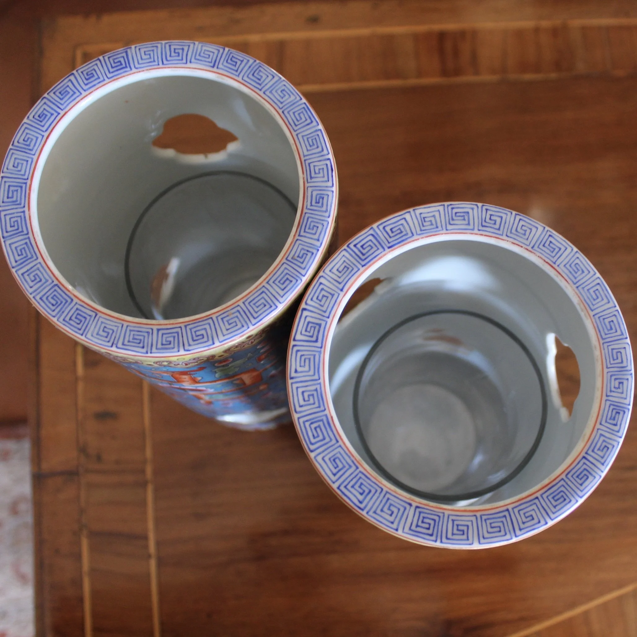 Pair of Cerulean Blue Chinese Porcelain Hat Stand / Wig Stand Vases