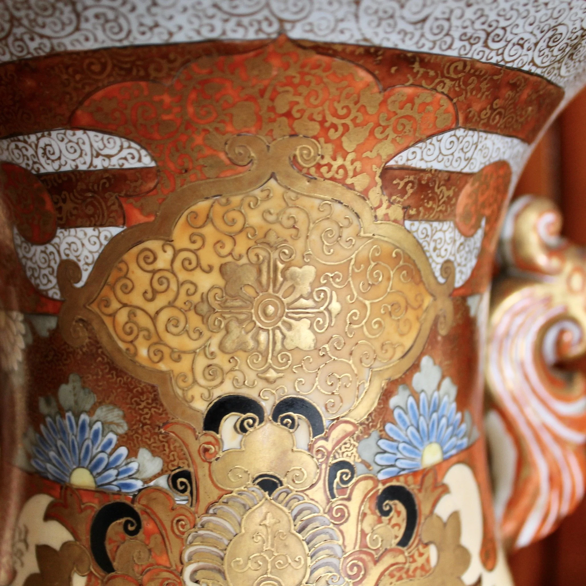 Antique Japanese Kutani Orange and Gilt Lamp