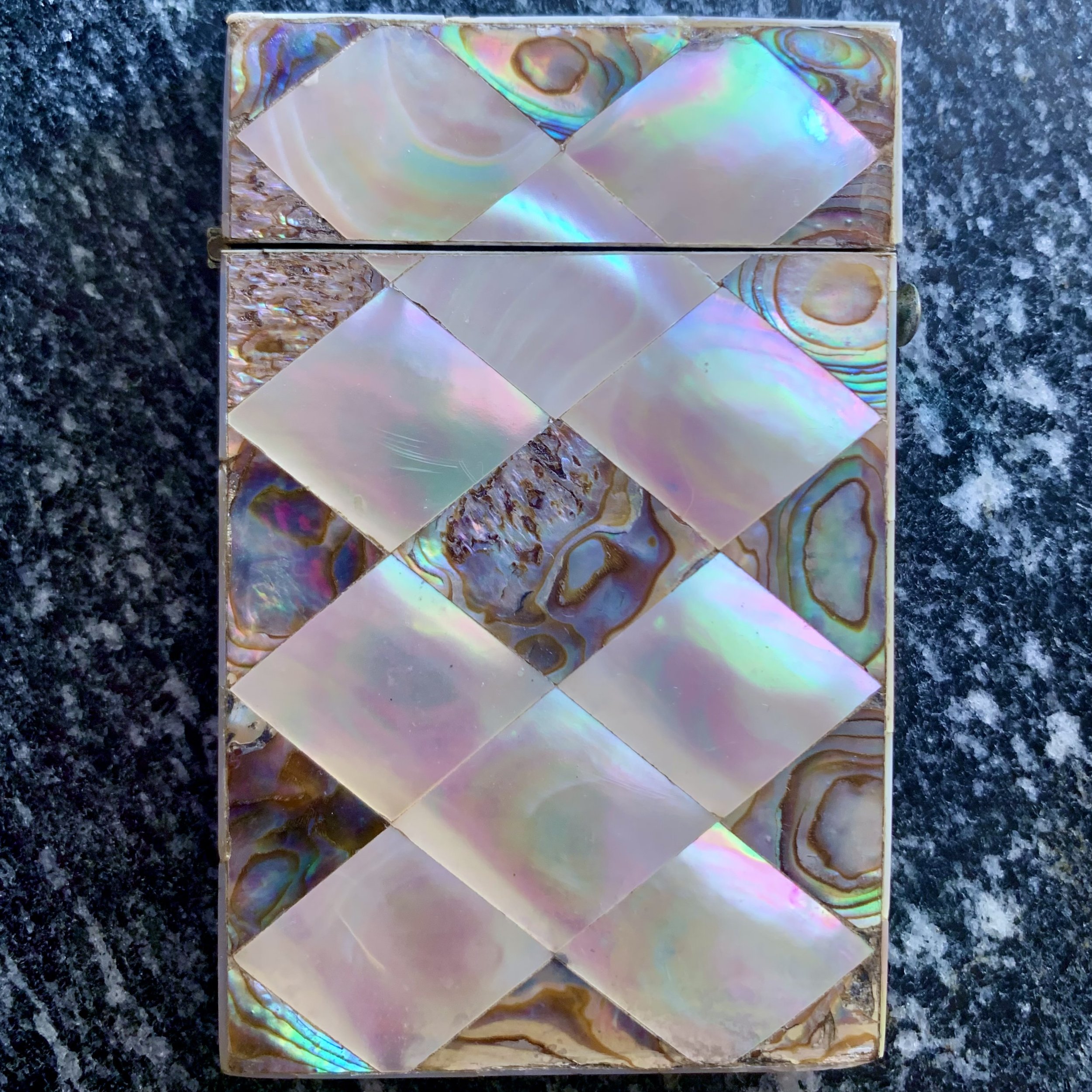 Mother of Pearl and Abalone Diamond Pattern Marquetry Card Case- small