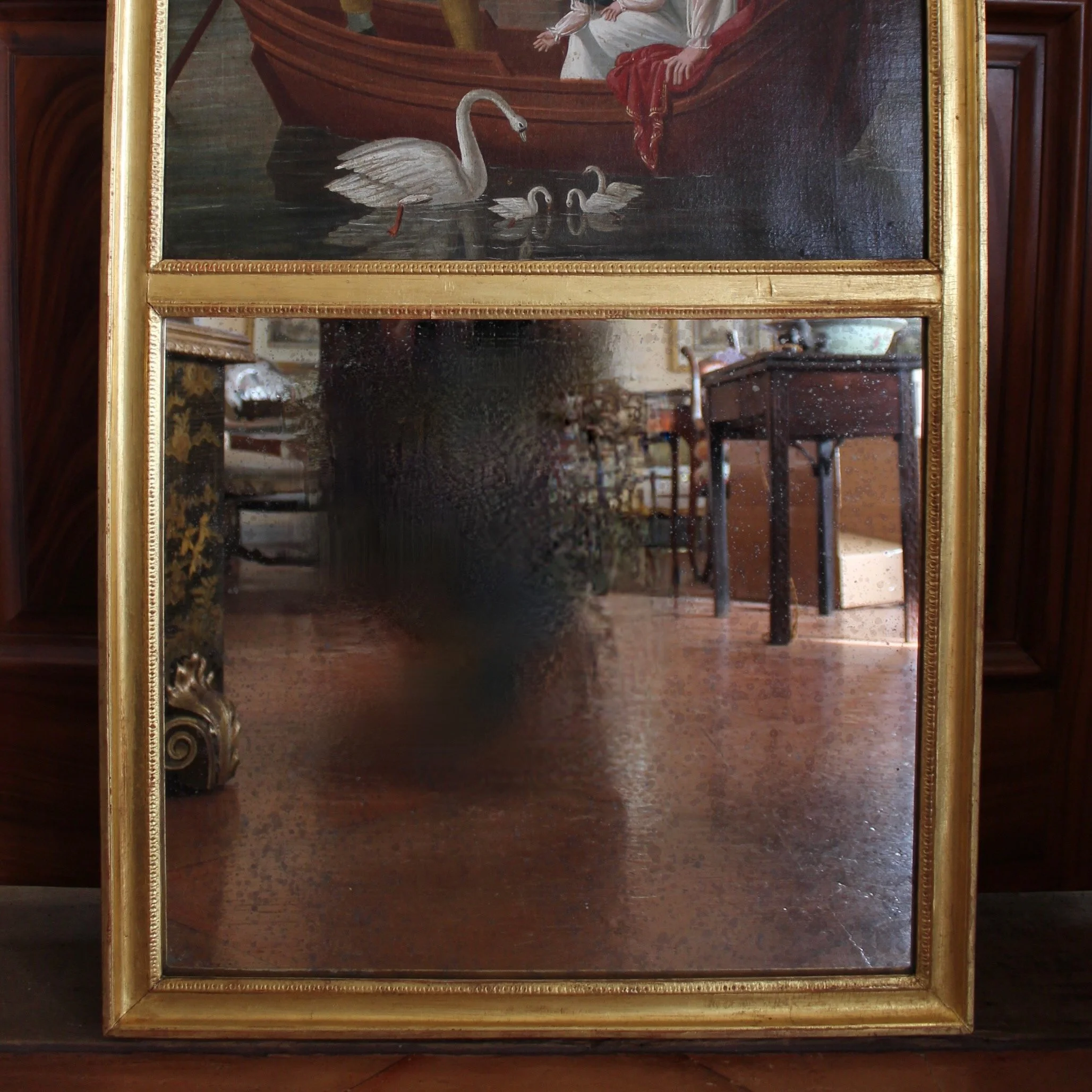 Continental-Trumeau-Gilt-Framed-Mirror-“Boating With Swans” -19th-Century (7)