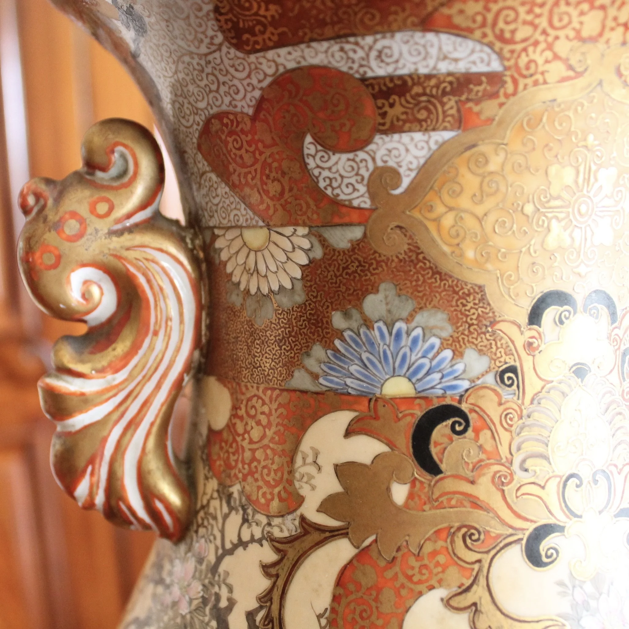 Antique Japanese Kutani Orange and Gilt Lamp