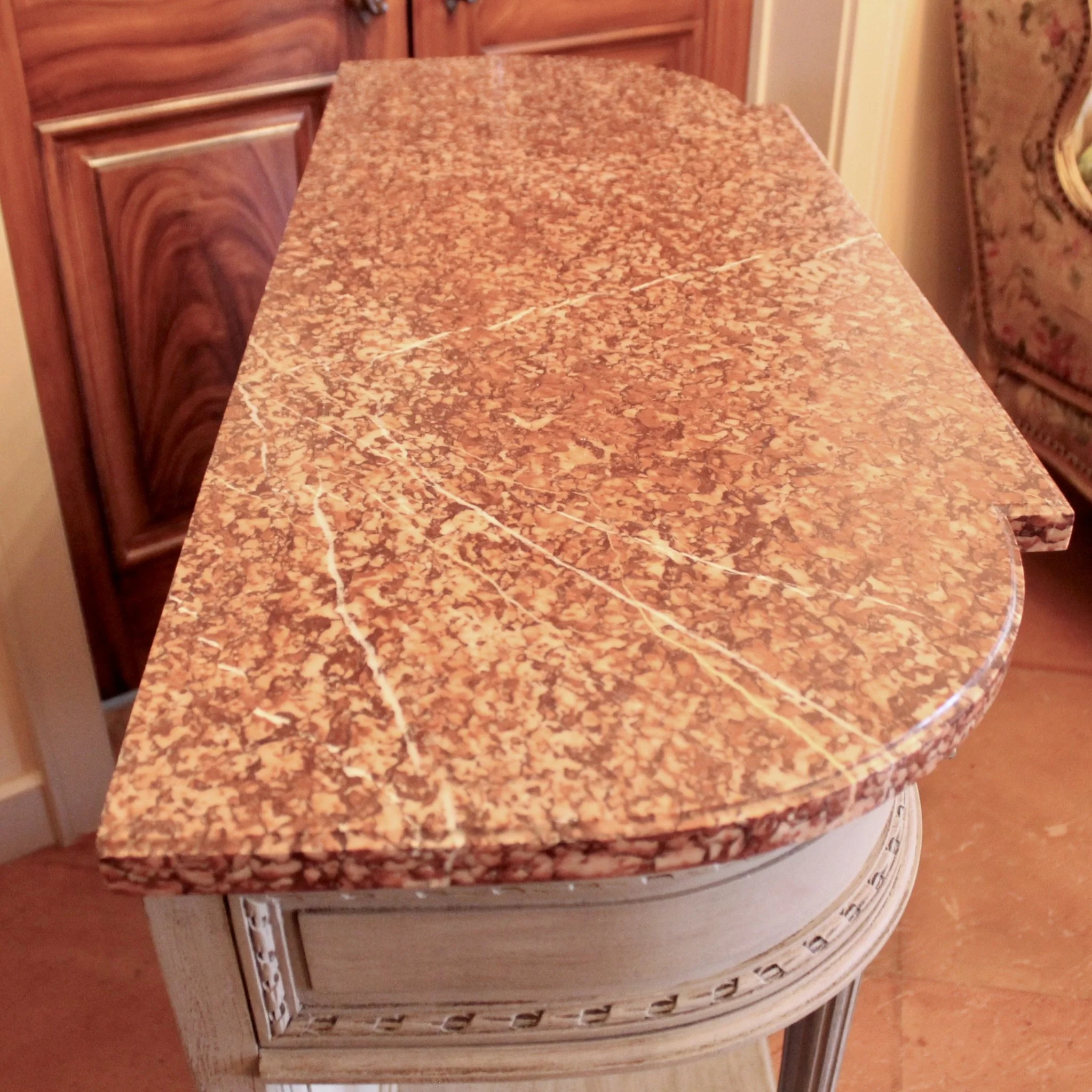 Grey Painted Louis XVI Style Console Table with Marble Top