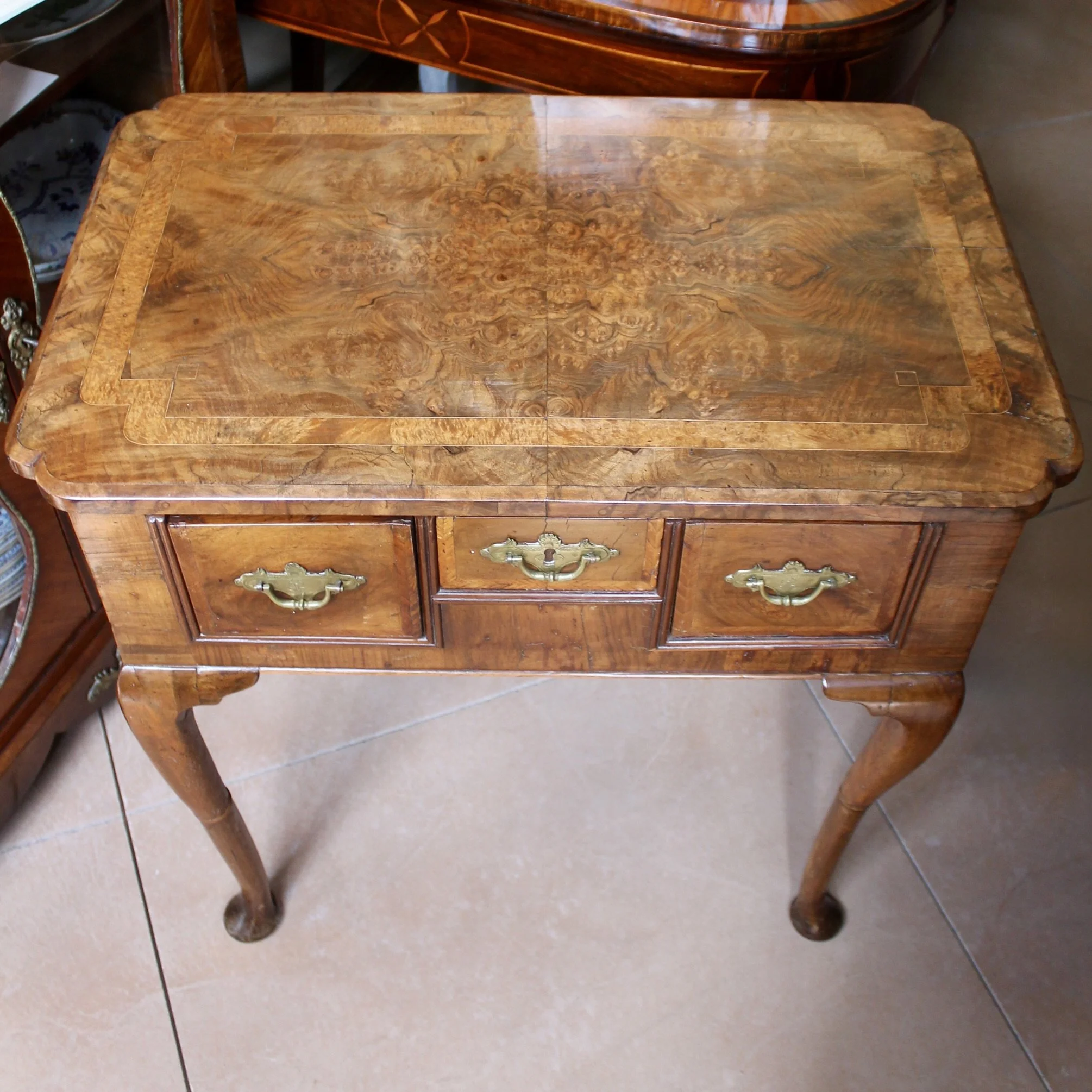 Queen Anne Period Burl Walnut Lowboy