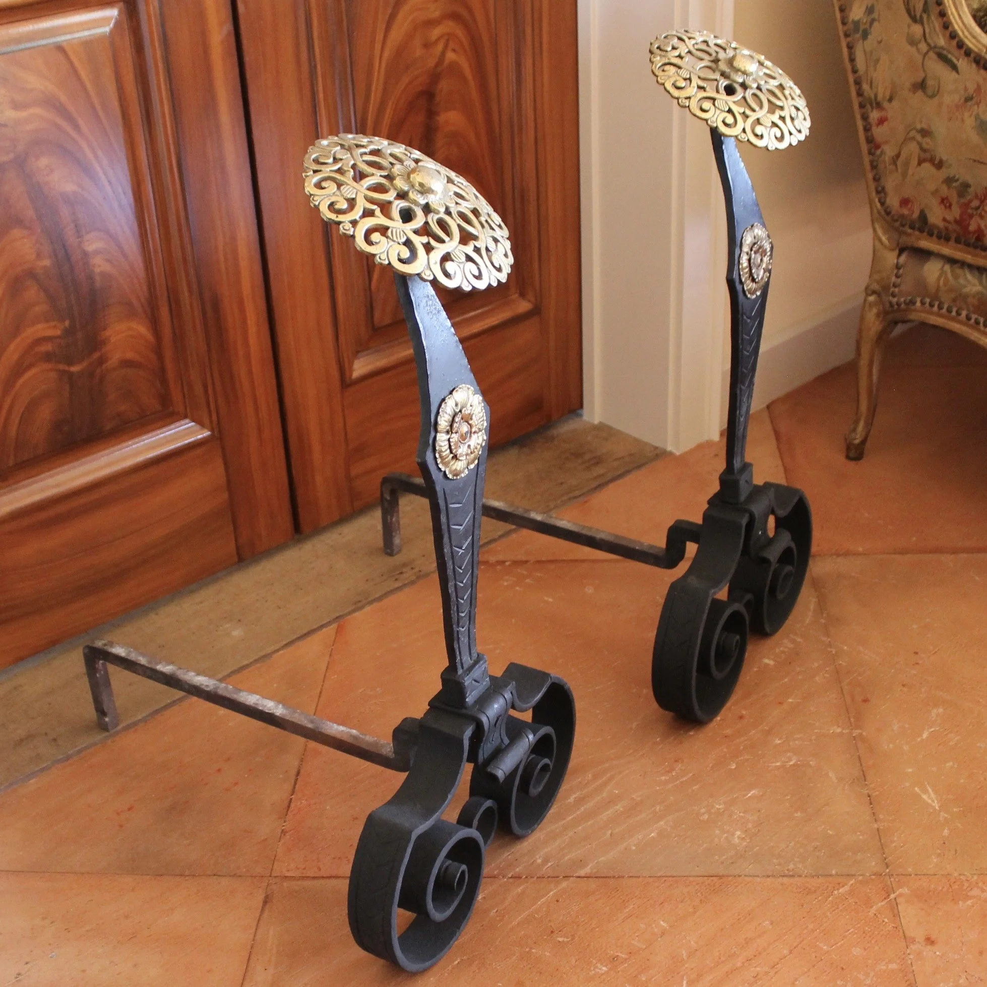 Large Arts and Crafts Wrought Iron Andirons