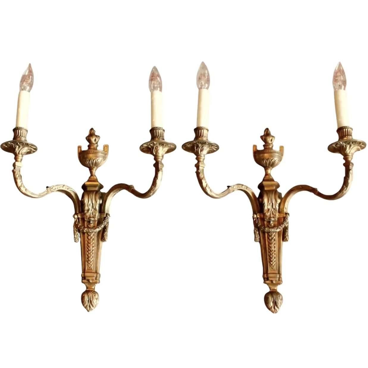 Pair of Louis XVI Style Gilt Bronze Sconces