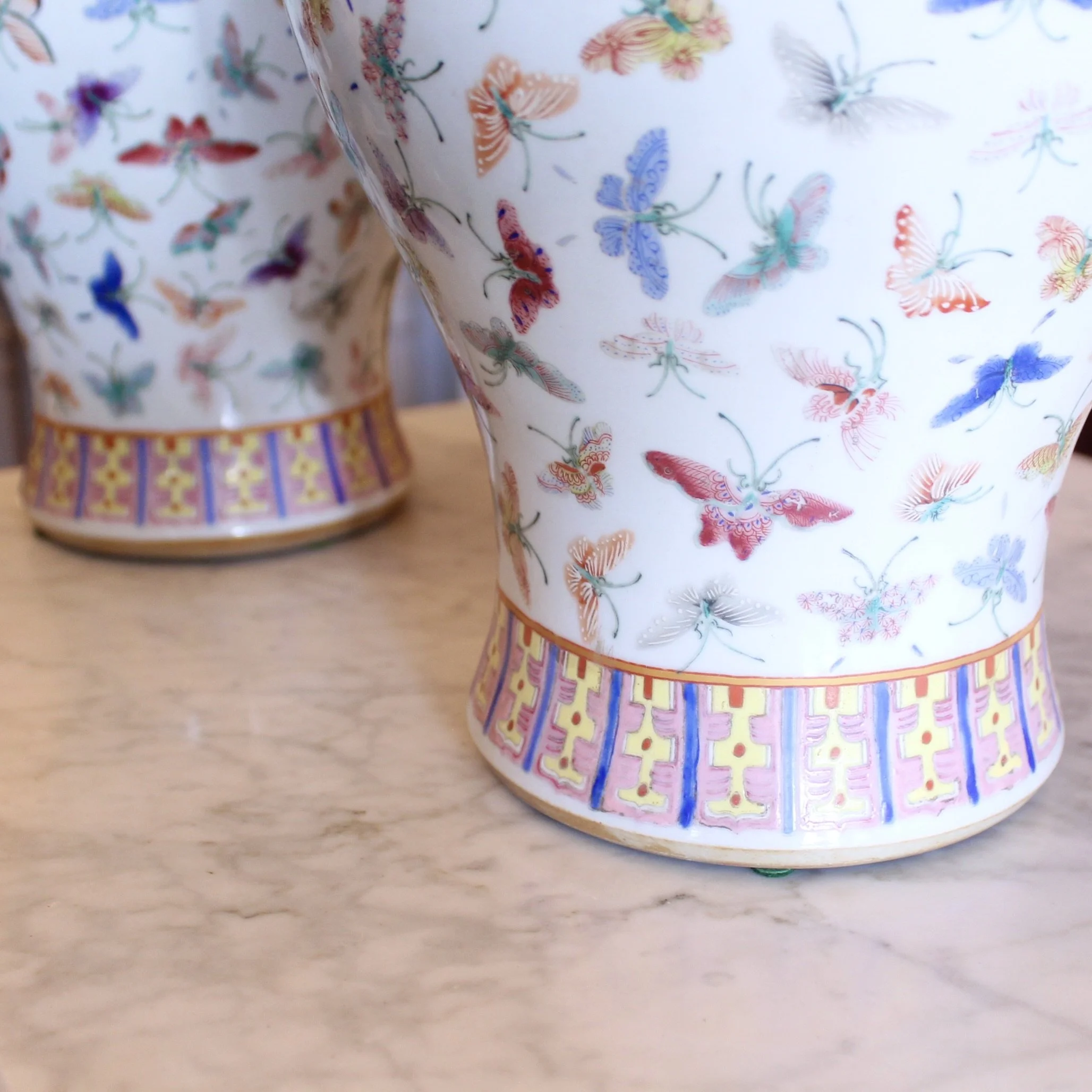 Pair of Large Chinese Thousand Butterfly Pattern Vases