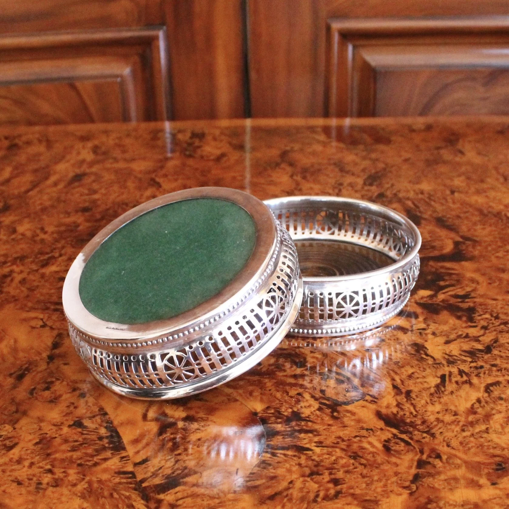 antique English wine bottle coasters