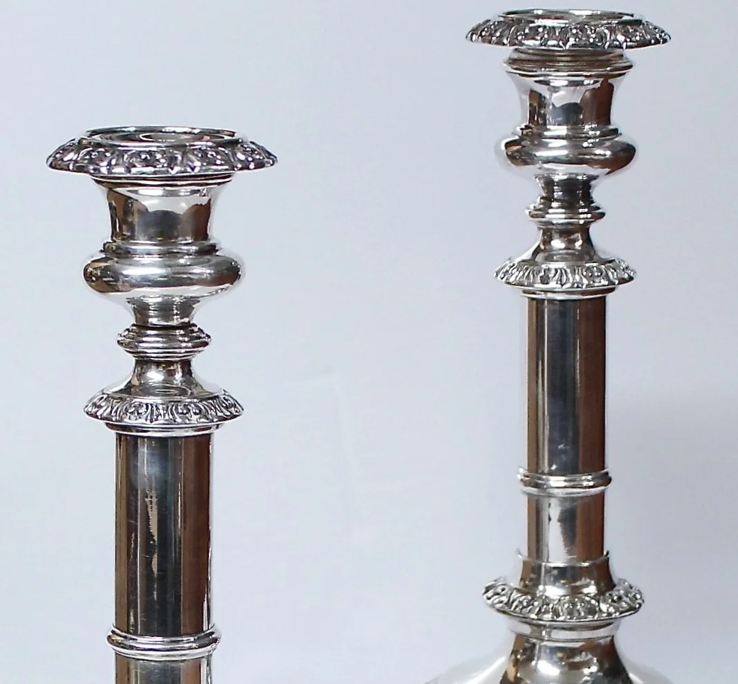 English Sheffield Silver Telescopic Candlesticks