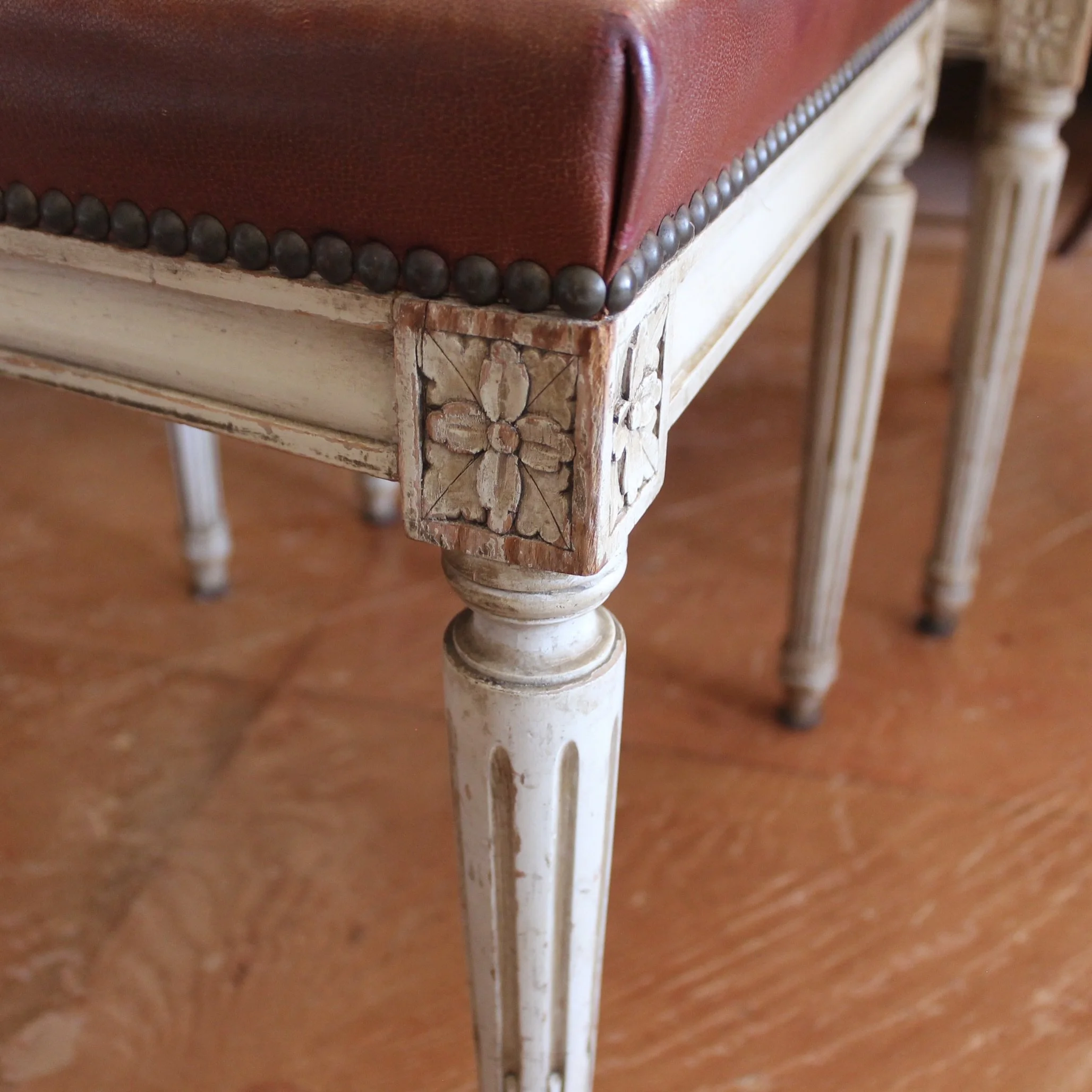 Set of Six French Painted Dining Chairs, Louis XVI Style