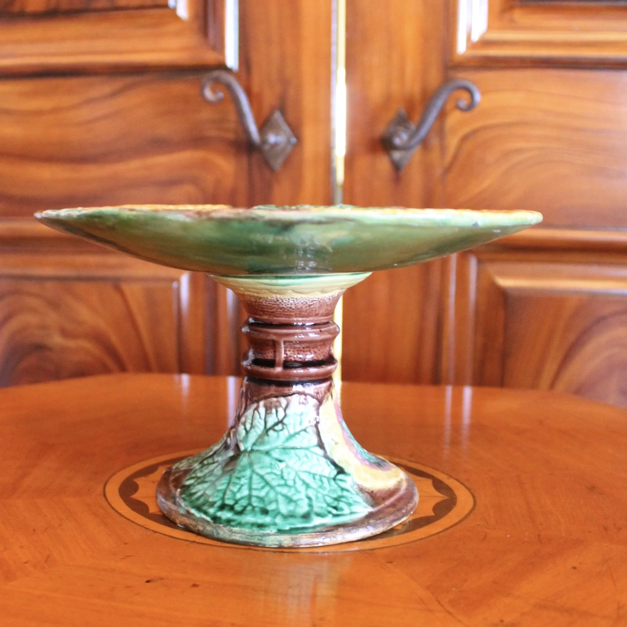 English Begonia Leaf Majolica - Compote and Dish