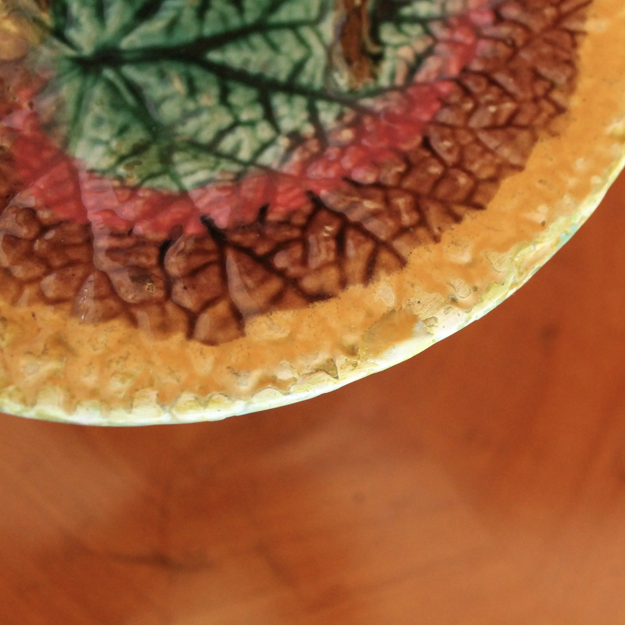 English Begonia Leaf Majolica - Compote and Dish