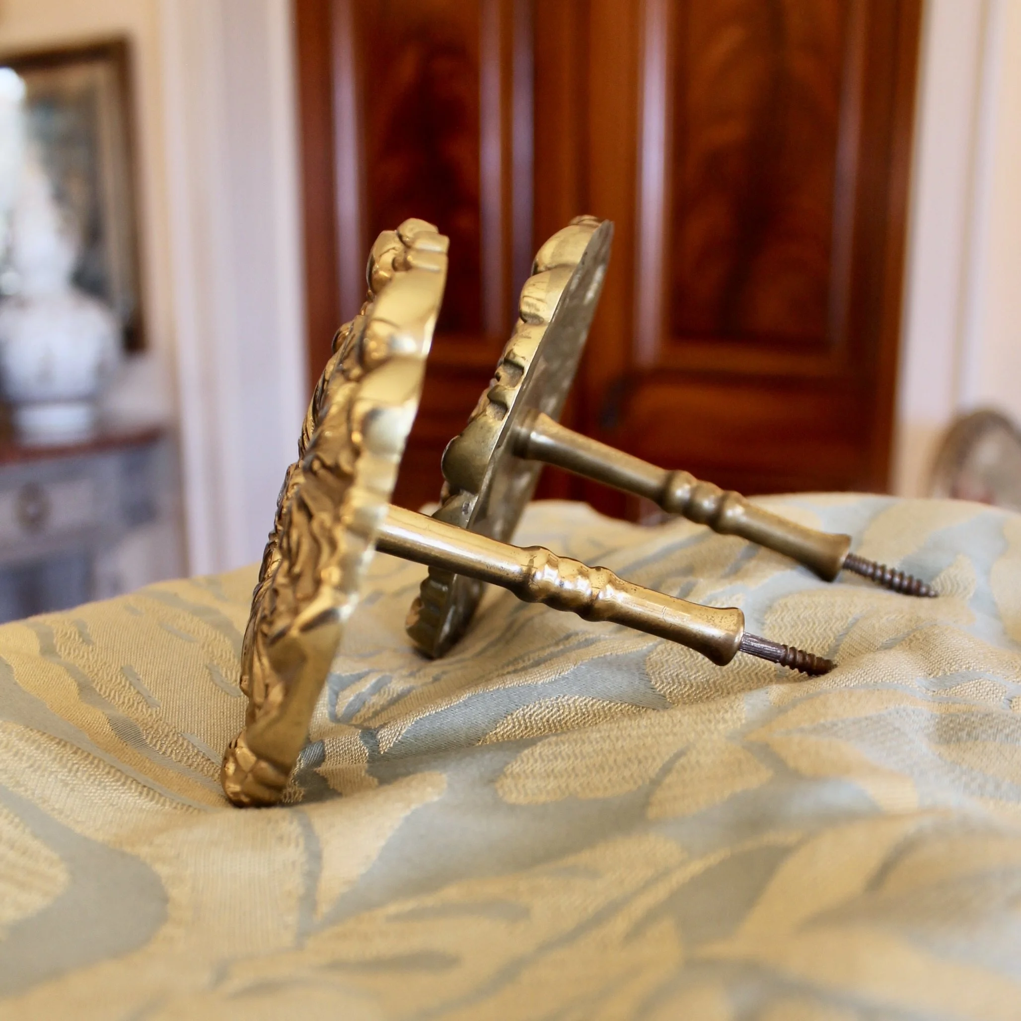 Pair of Solid Brass Rosette Curtain Tie Backs