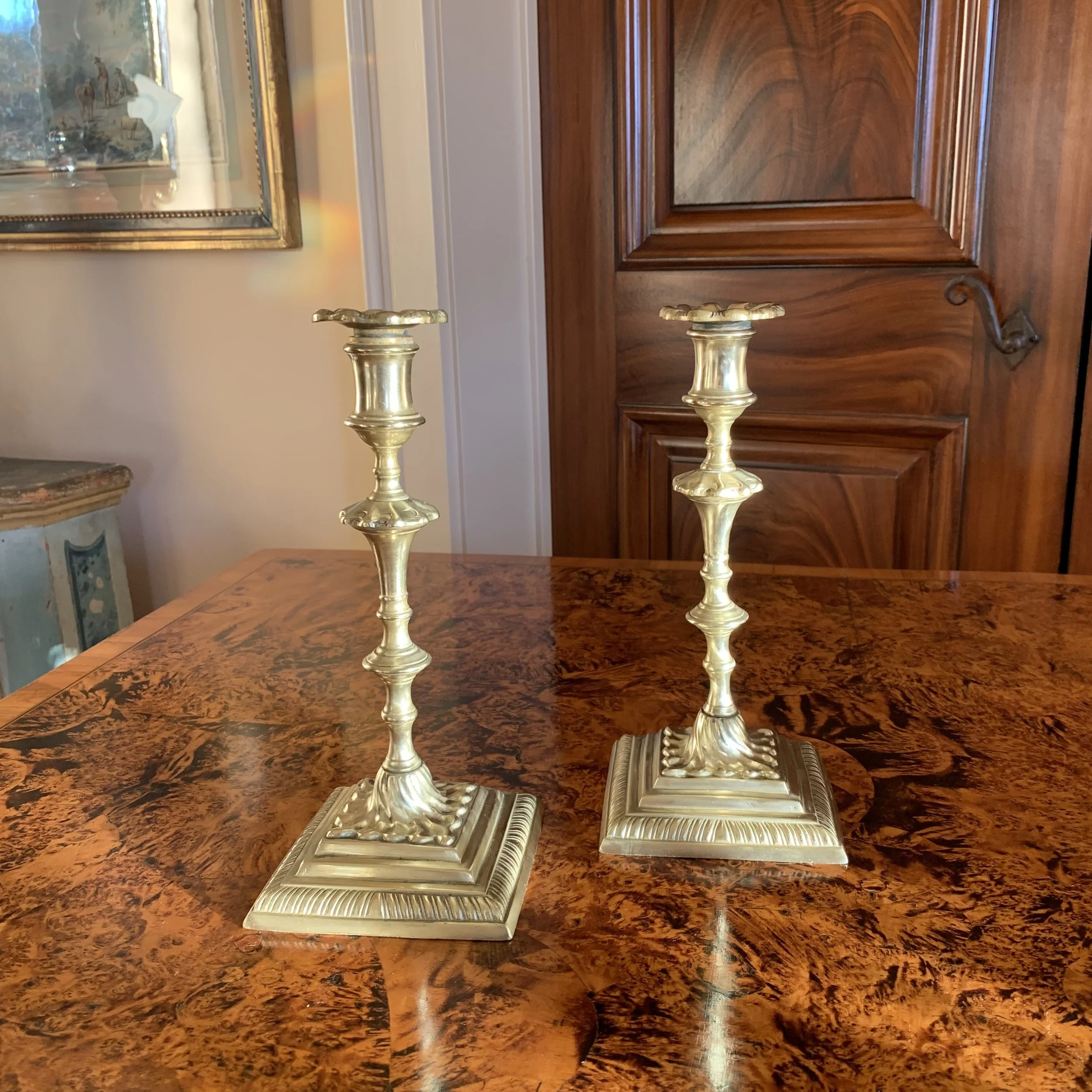 Pair Antique Georgian Brass Candlesticks