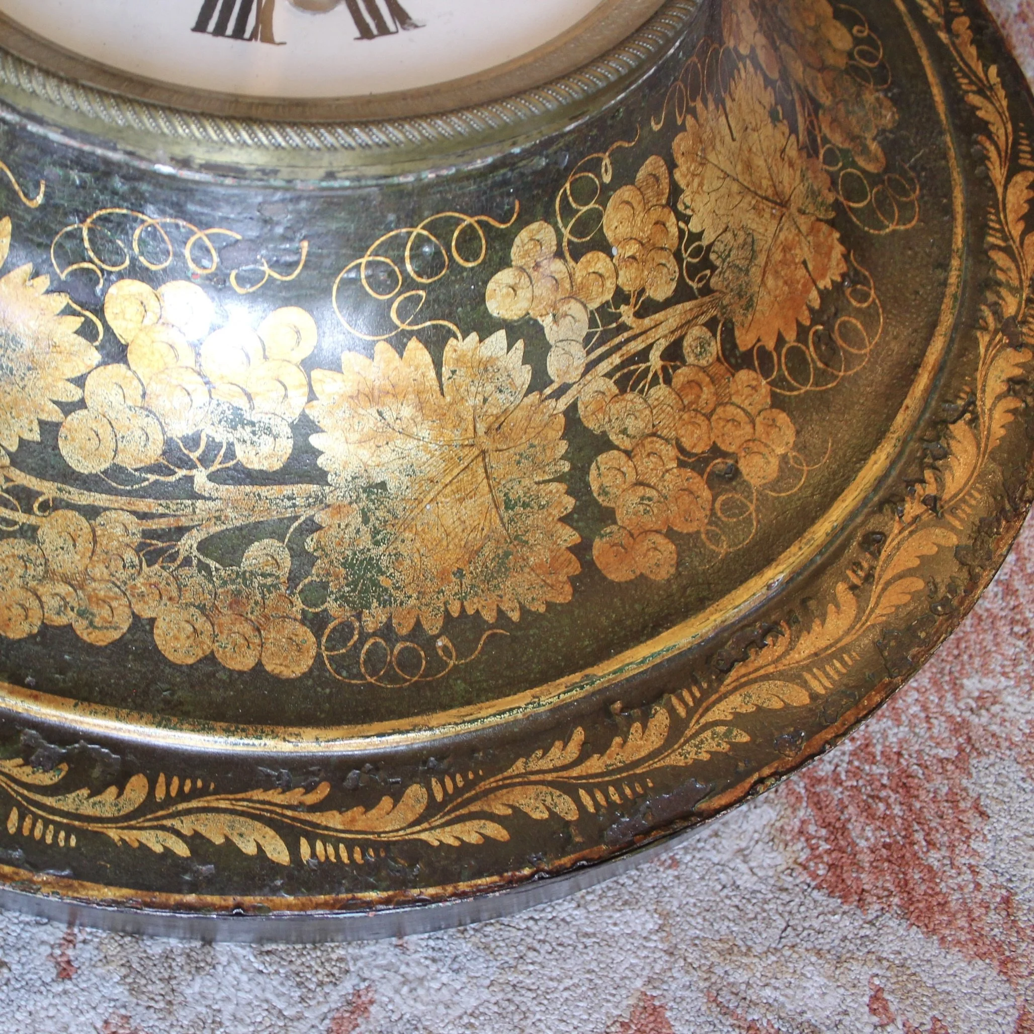 Large French Charles X Painted and Gilded Tôle Clock