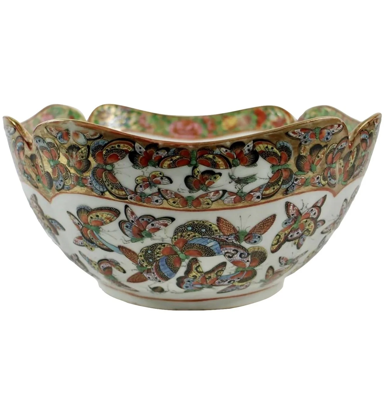Chinese Export "Thousand Butterfly” Pattern Cut Corner Porcelain Bowl