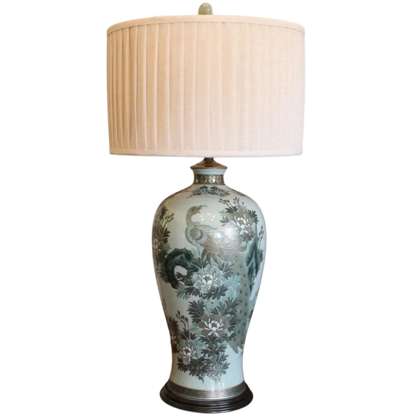 Japanese Satsuma celadon Peacock Lamp