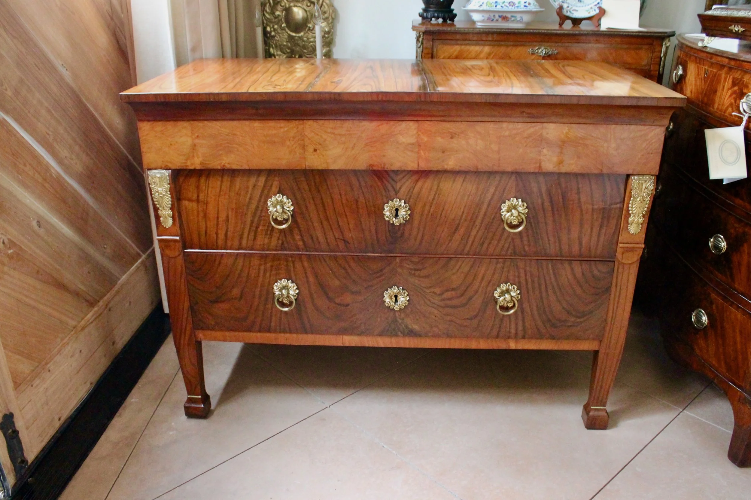 antique-Italian-Neoclassical-Commode-with-Fancy-Brass-hardware-front