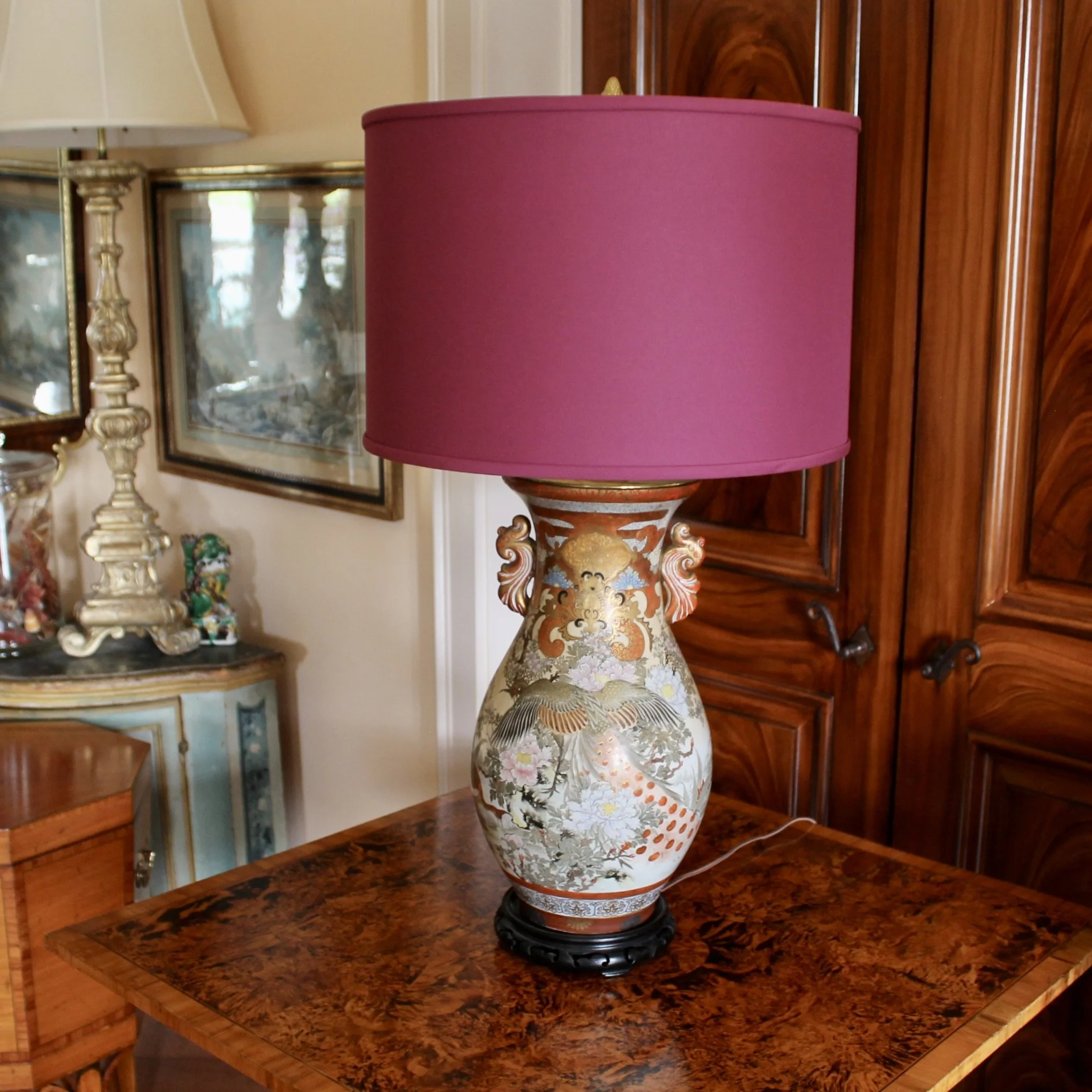 Antique Japanese Kutani Orange and Gilt Lamp