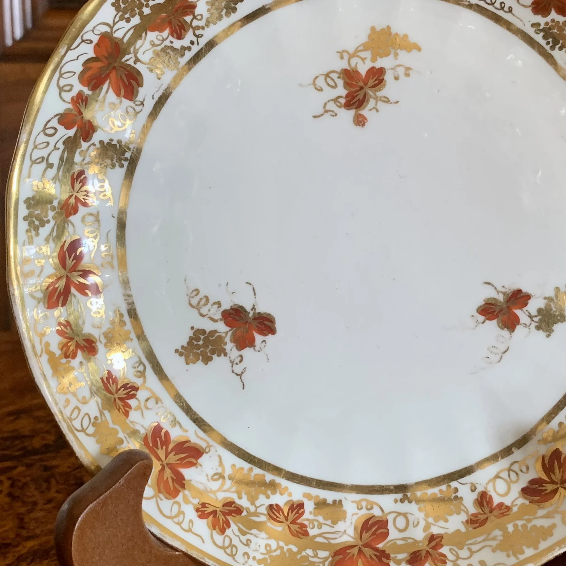 Pair English Derby orange gilt Grape Vine Porcelain Plates
