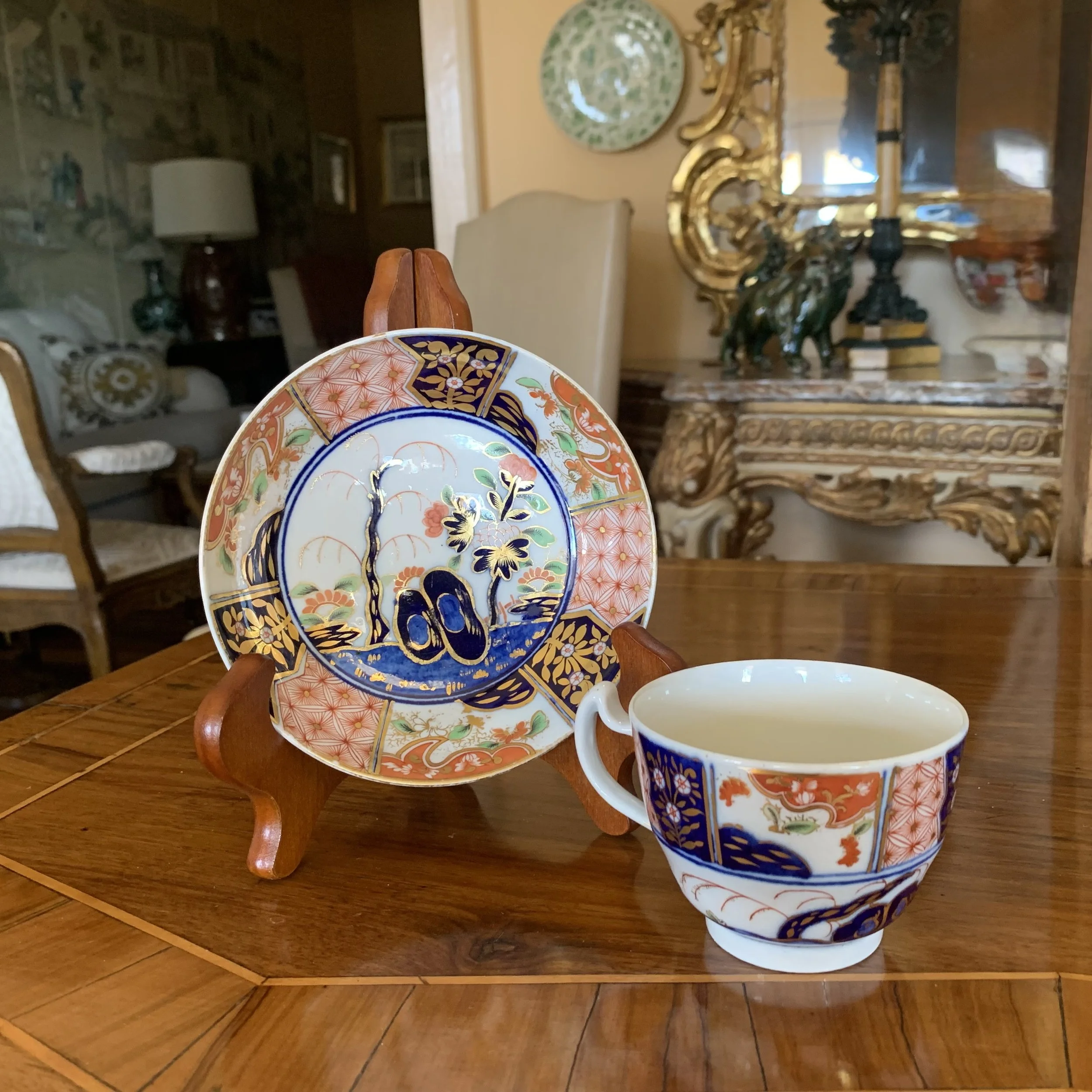 “Rock and Tree” Money Pattern Pattern English Imari Porcelain Tea Cup and Saucer