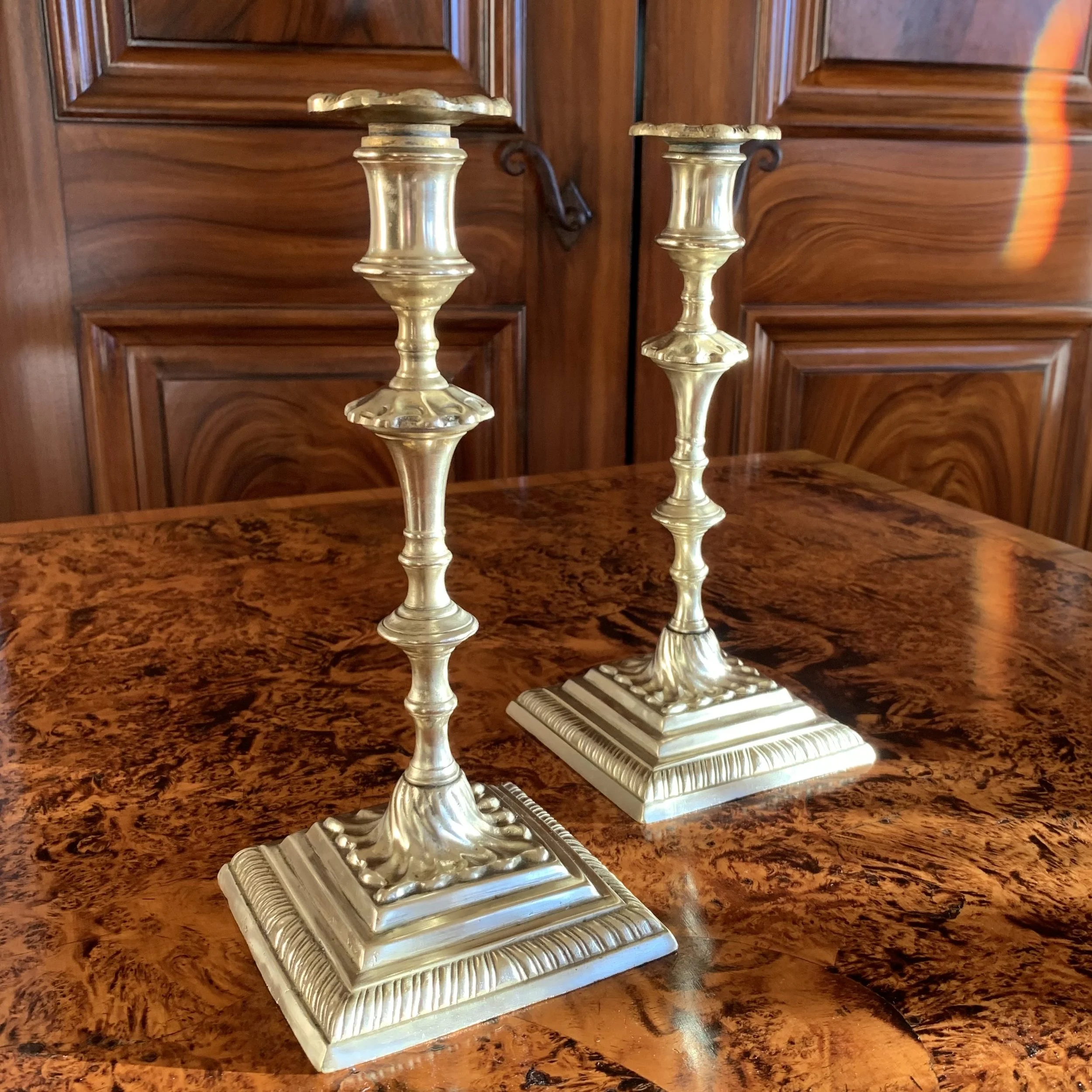 Pair Antique Georgian Brass Candlesticks