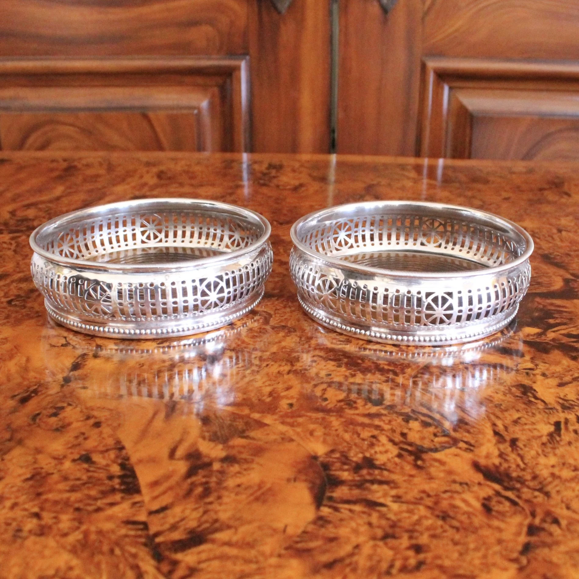 antique English wine bottle coasters