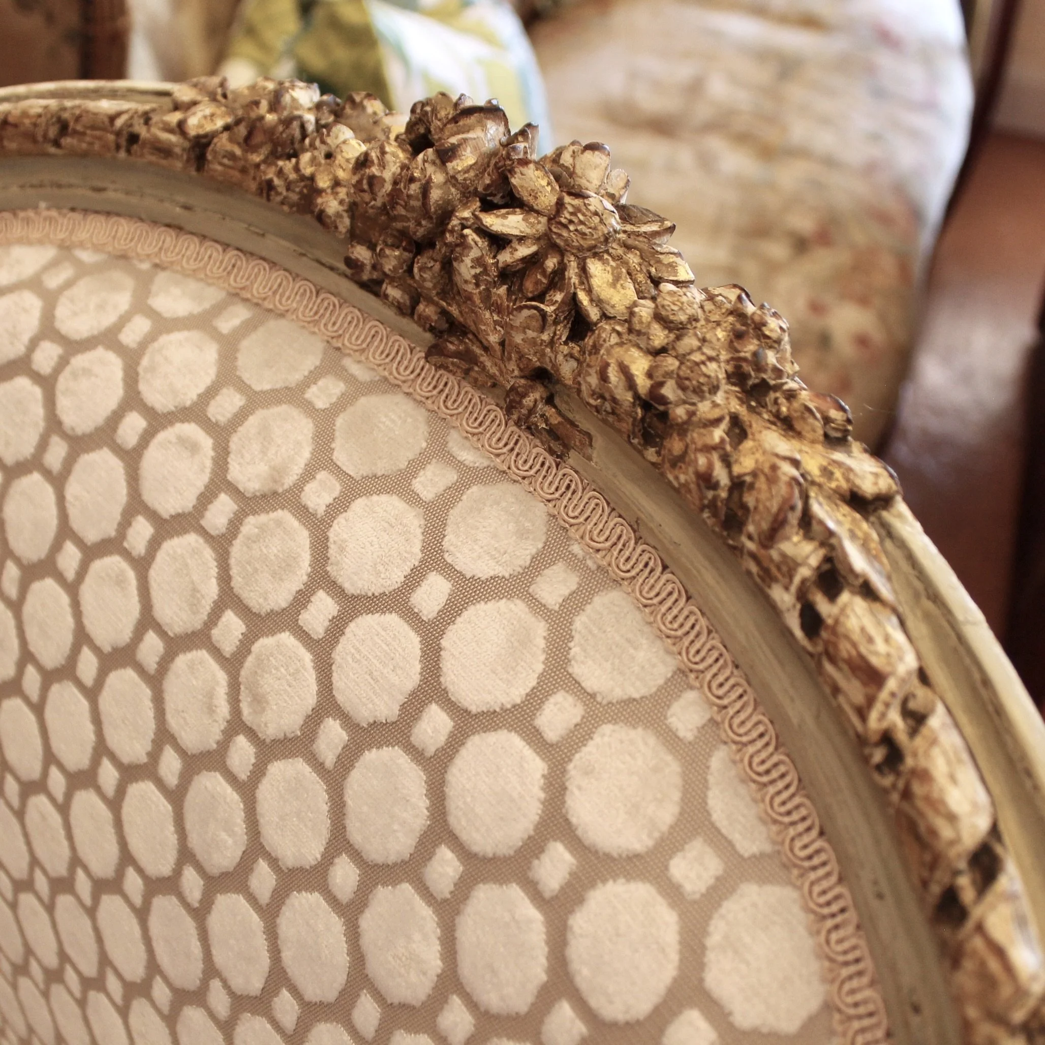 Large French  Painted Gilt Bergère Armchair