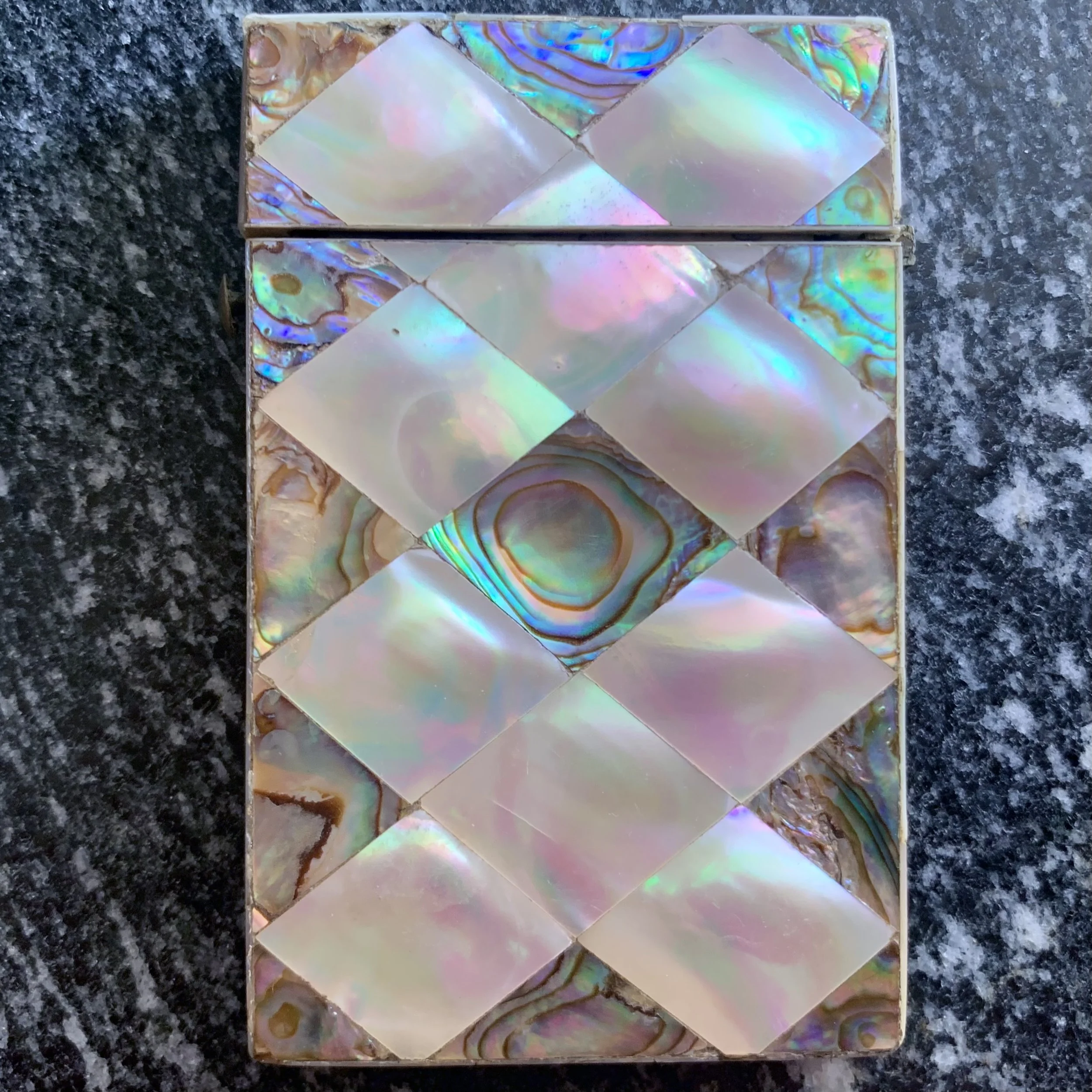 Mother of Pearl and Abalone Diamond Pattern Marquetry Card Case- small