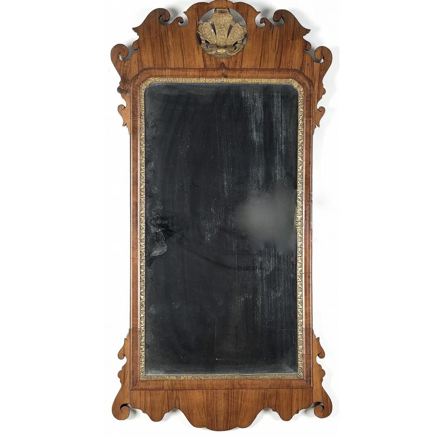 George II Walnut and Parcel Gilt Mirror