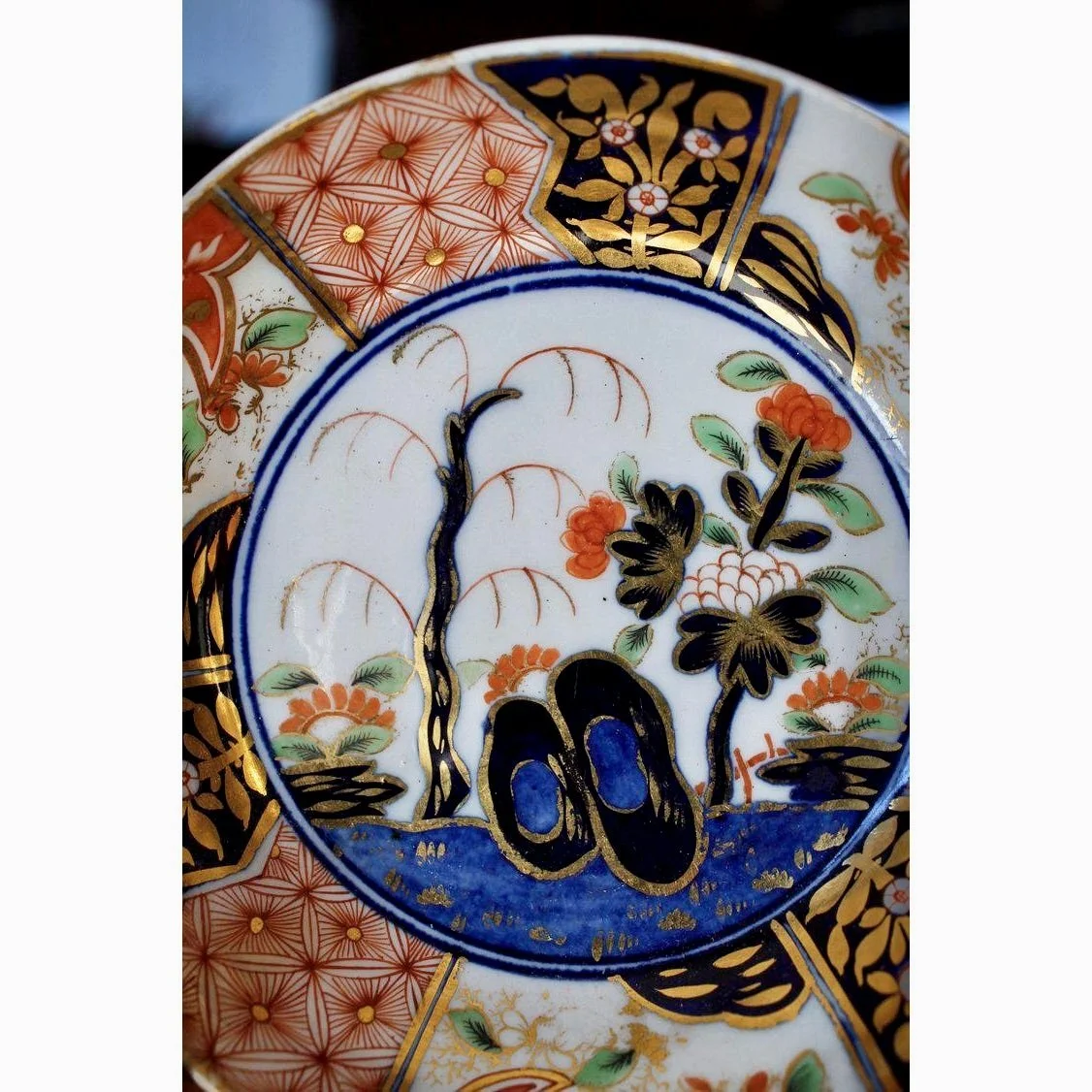 “Rock and Tree” Money Pattern Pattern English Imari Porcelain Tea Cup and Saucer