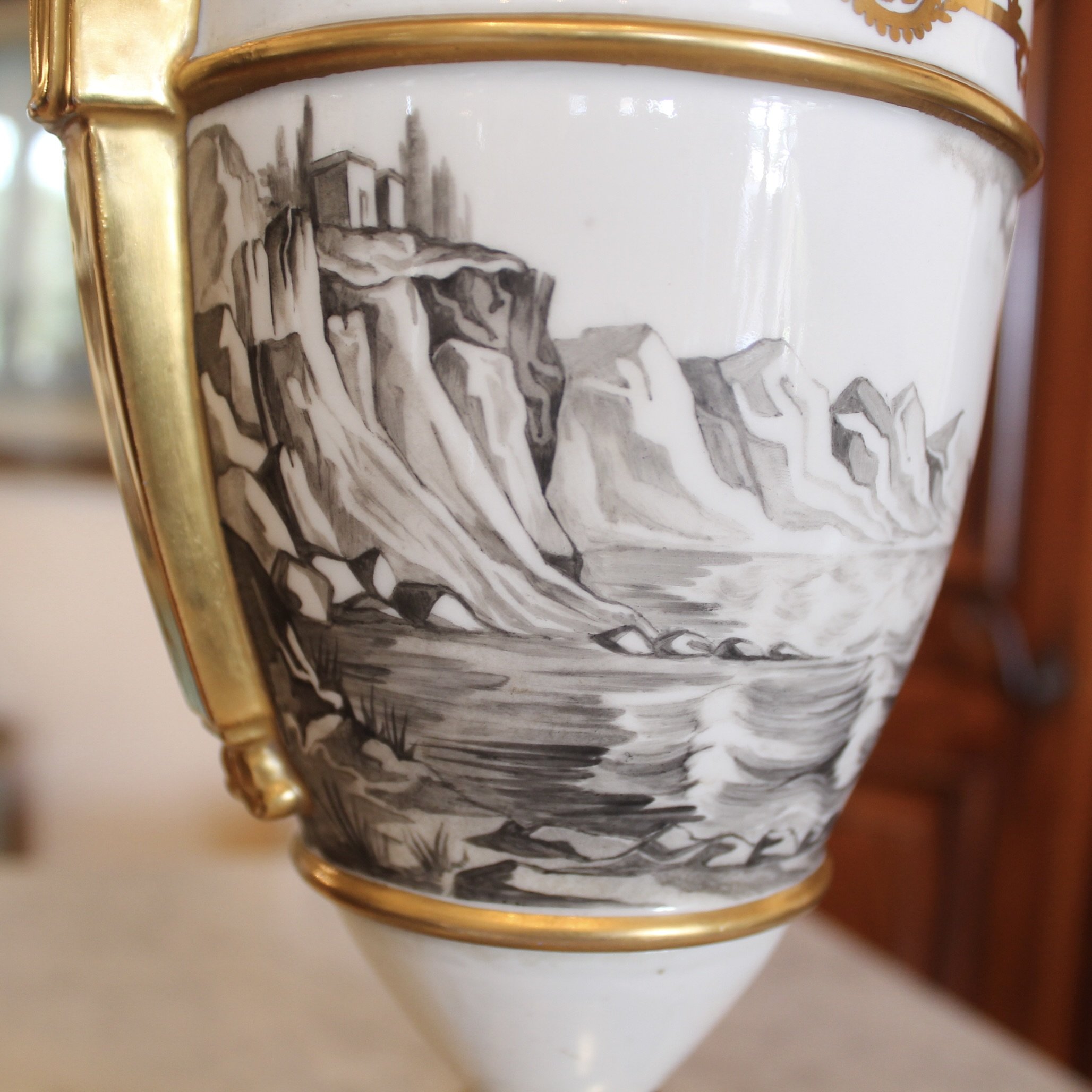 Fine Paris Porcelain Gilt and Grisaille Caryatid Lamp