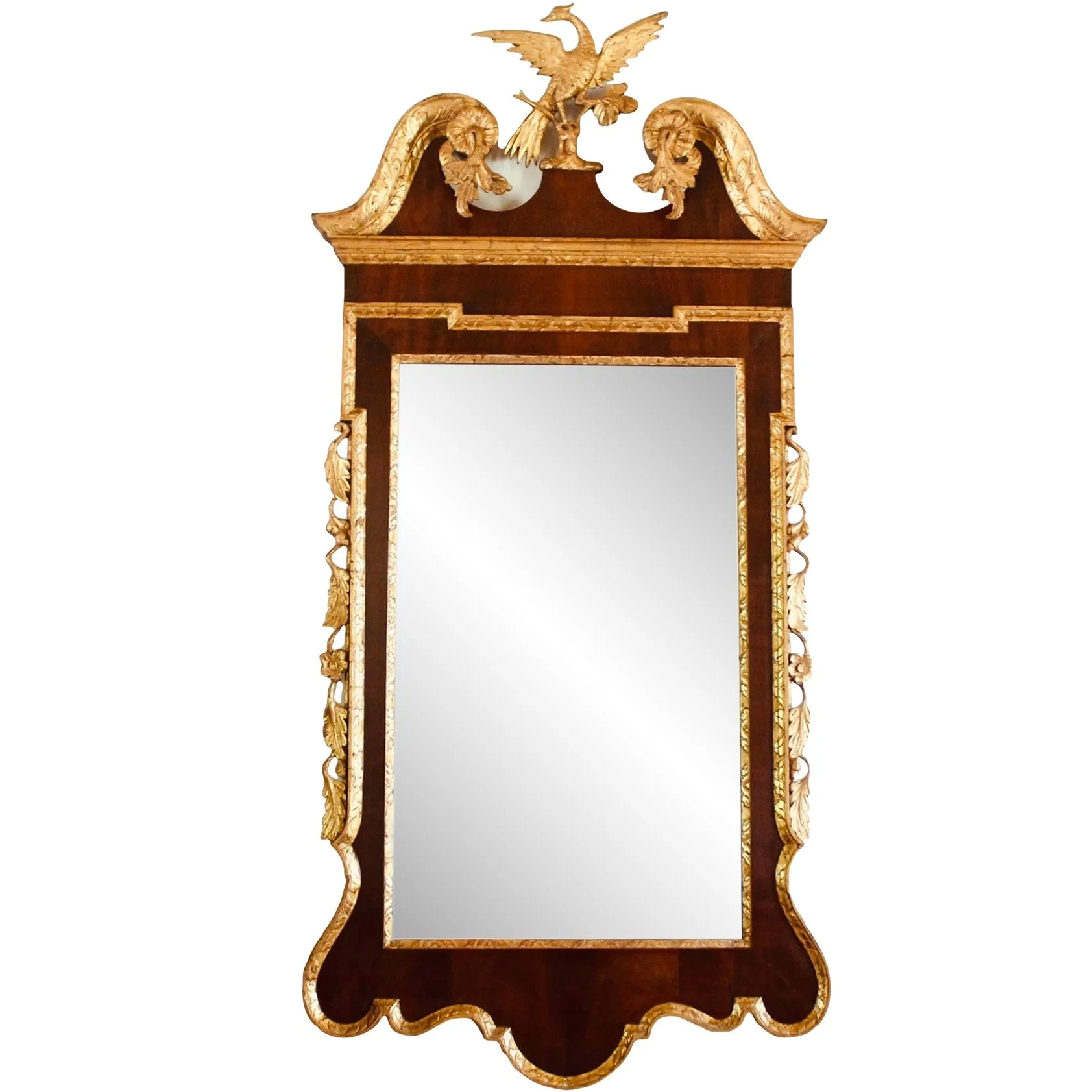 American Chippendale Federal Mahogany and Parcel Gilt Constitution Mirror with Ho Ho Bird Crest