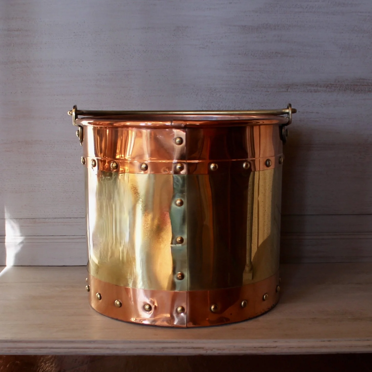 antique English copper fireplace bucket