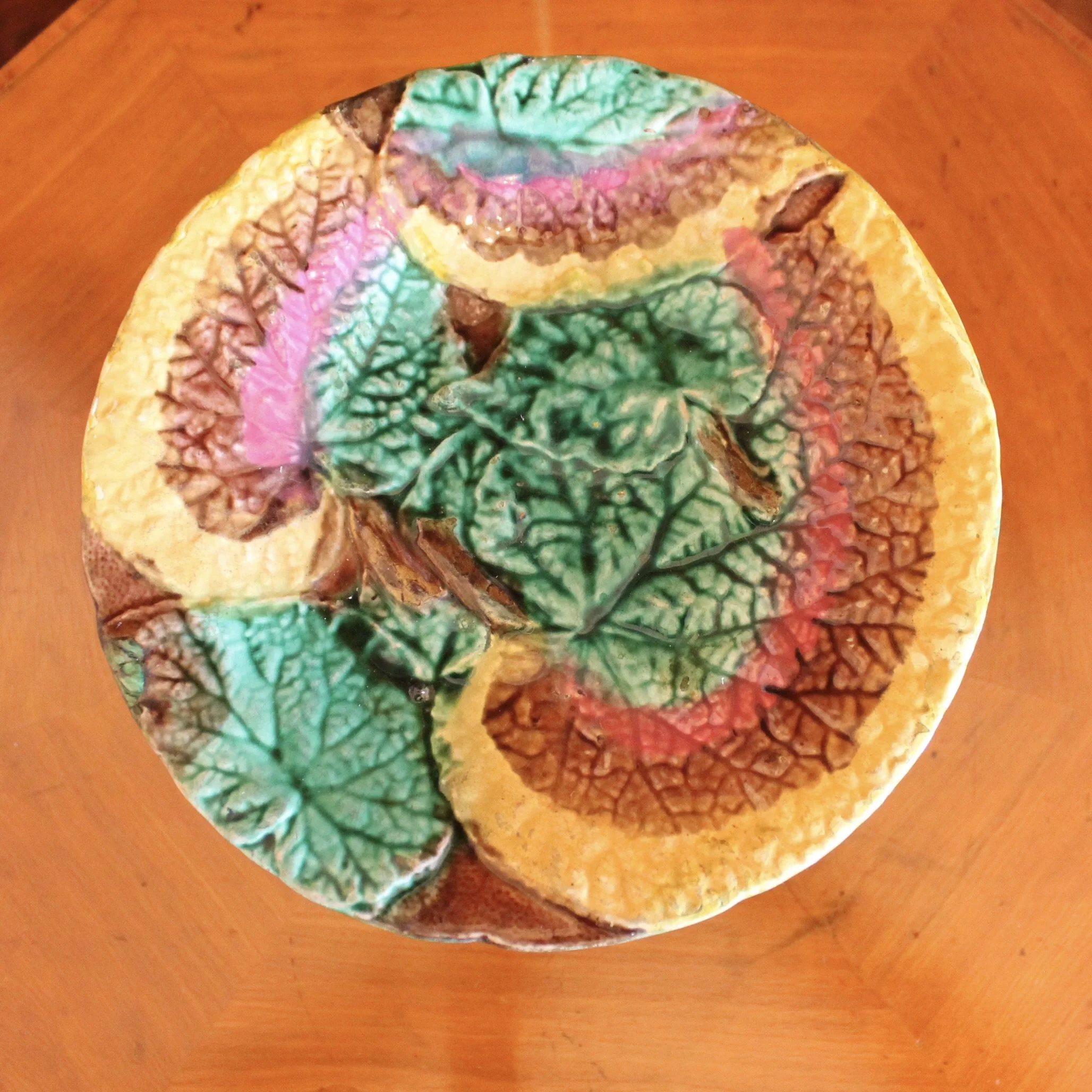 English Begonia Leaf Majolica - Compote and Dish