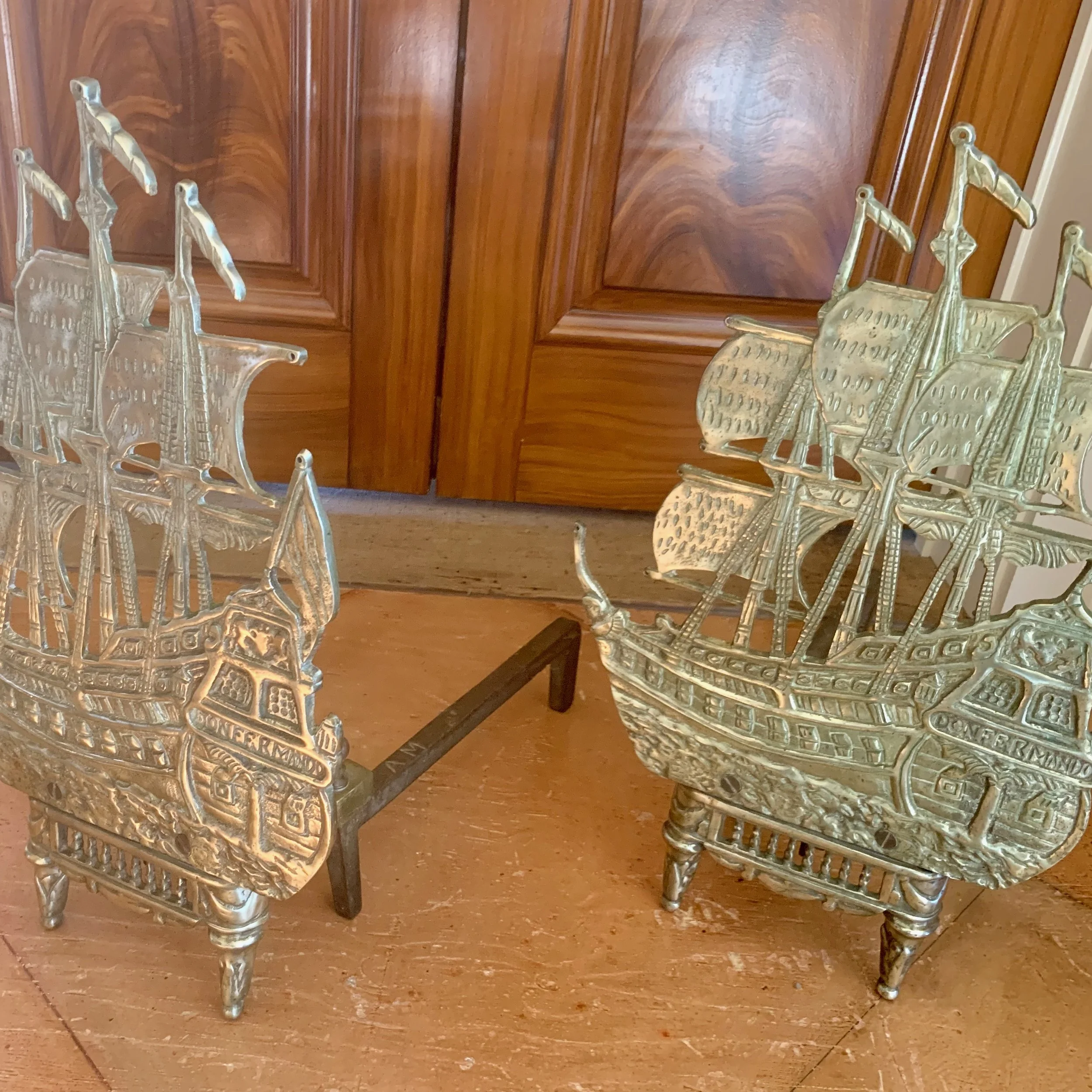 Antique-Brass-Spanish-Galleon-Ship-Andirons (5)
