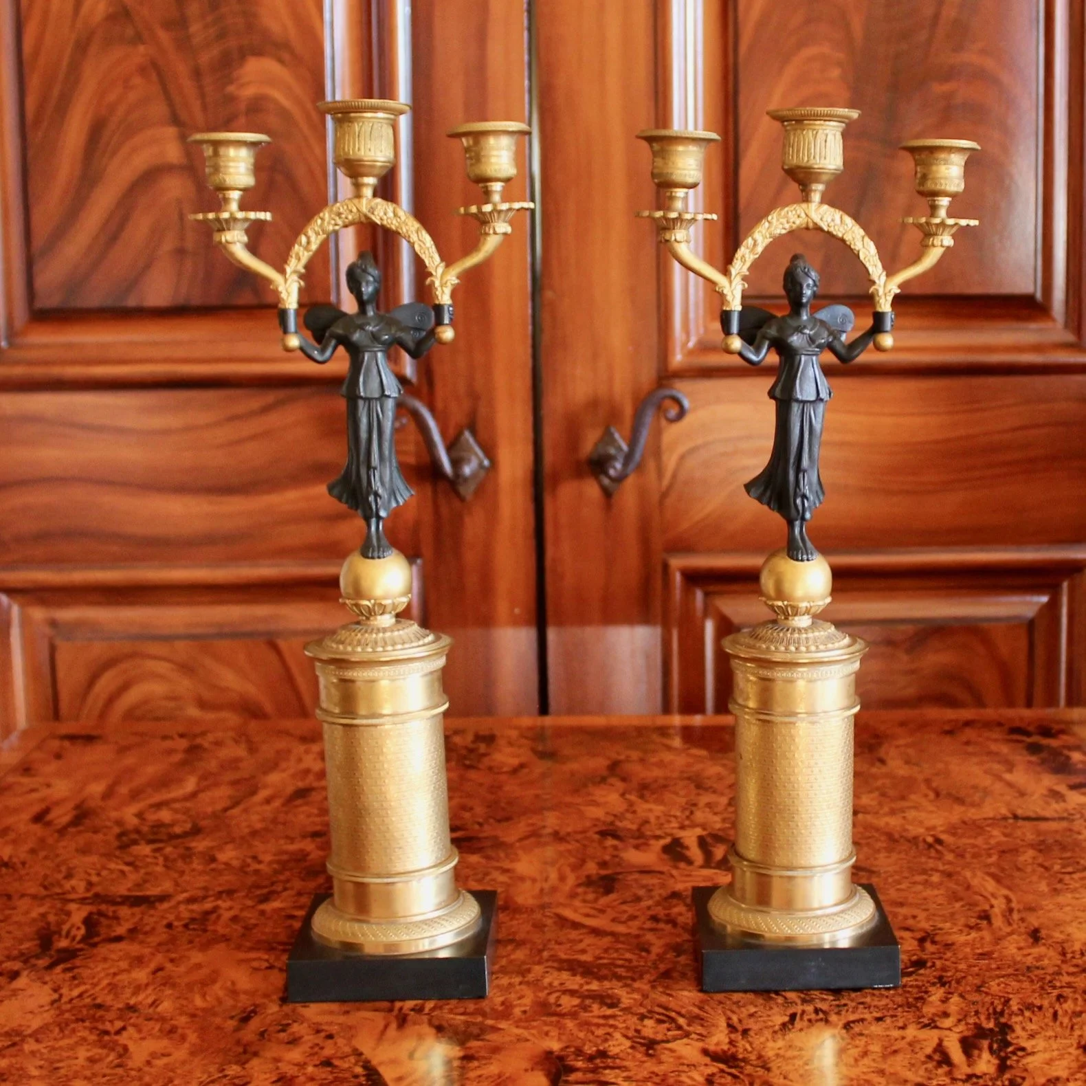 Pair-of-Continental-Gilt-Figural-Neoclassical-Candelabra-Psyche