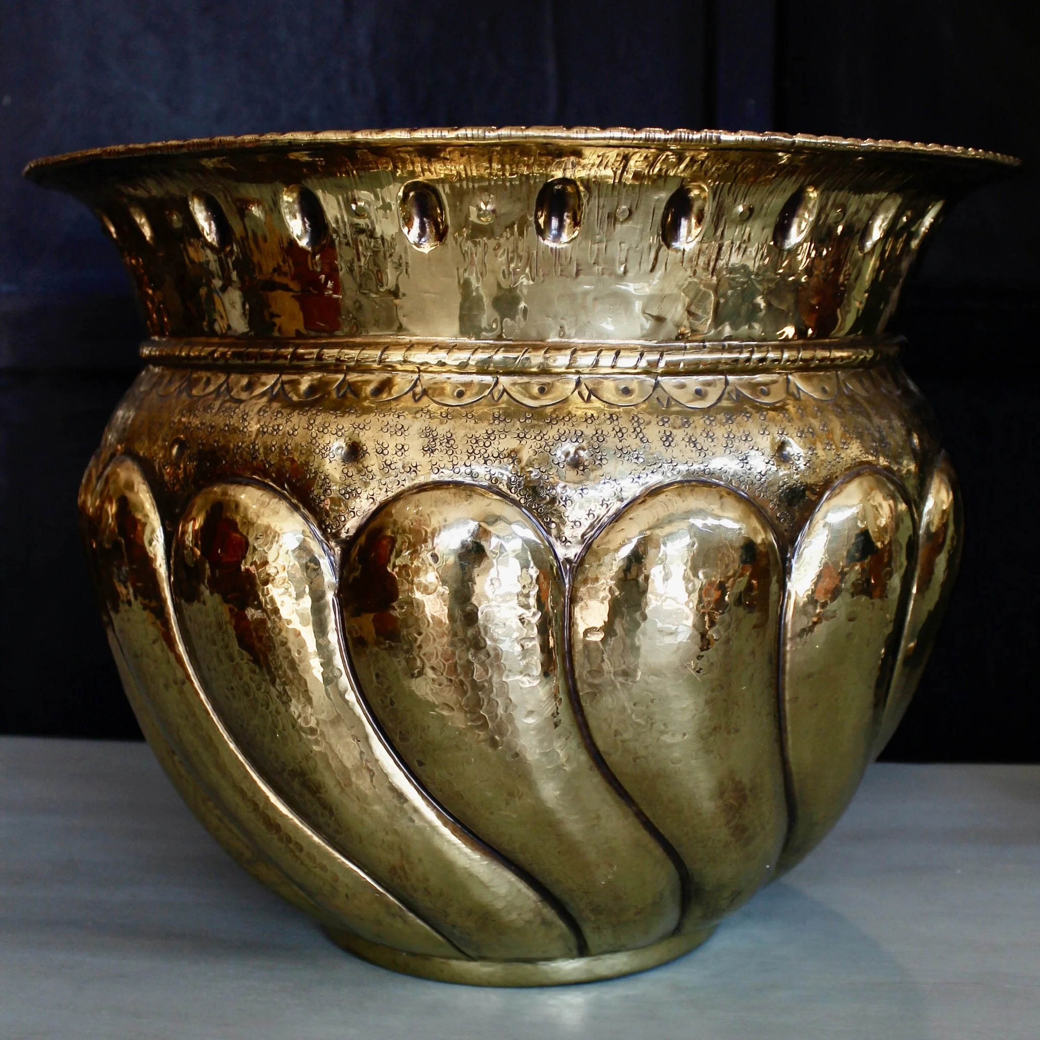 Large Baroque Brass Repousée Cachepot