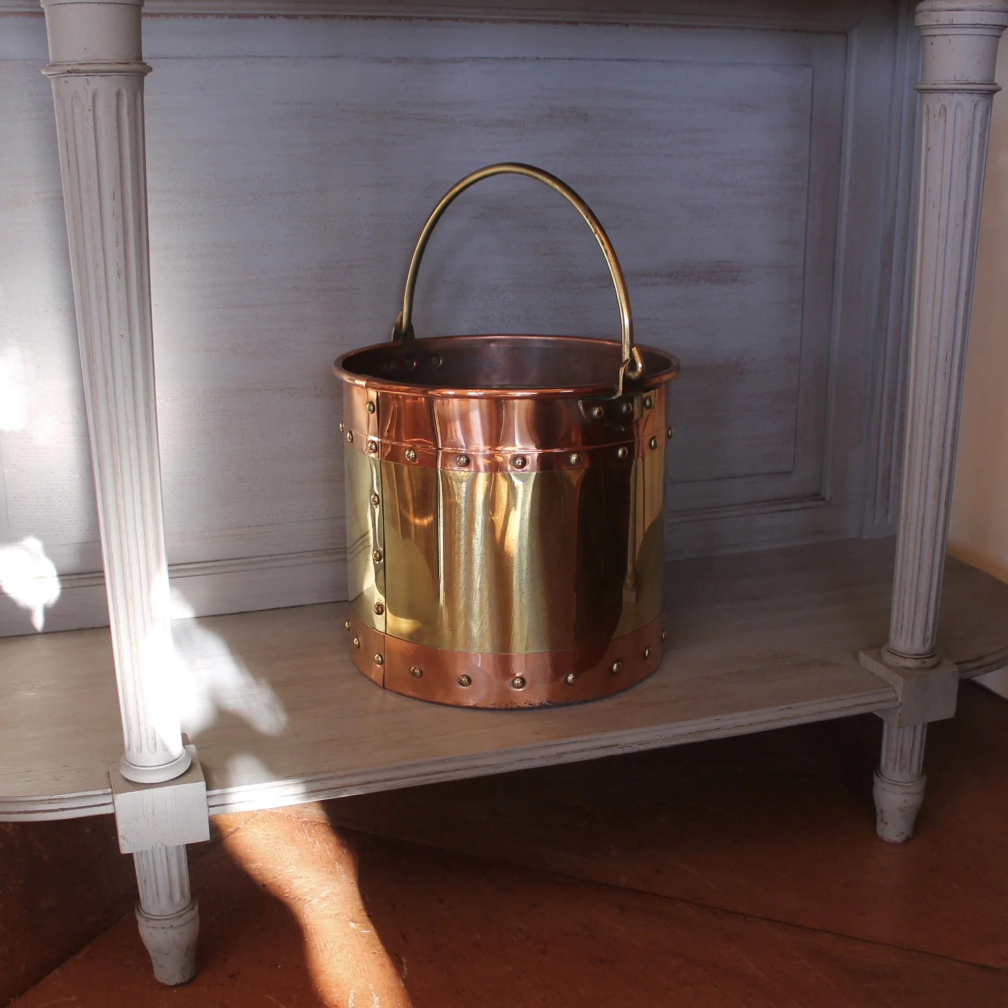 antique English copper fireplace bucket