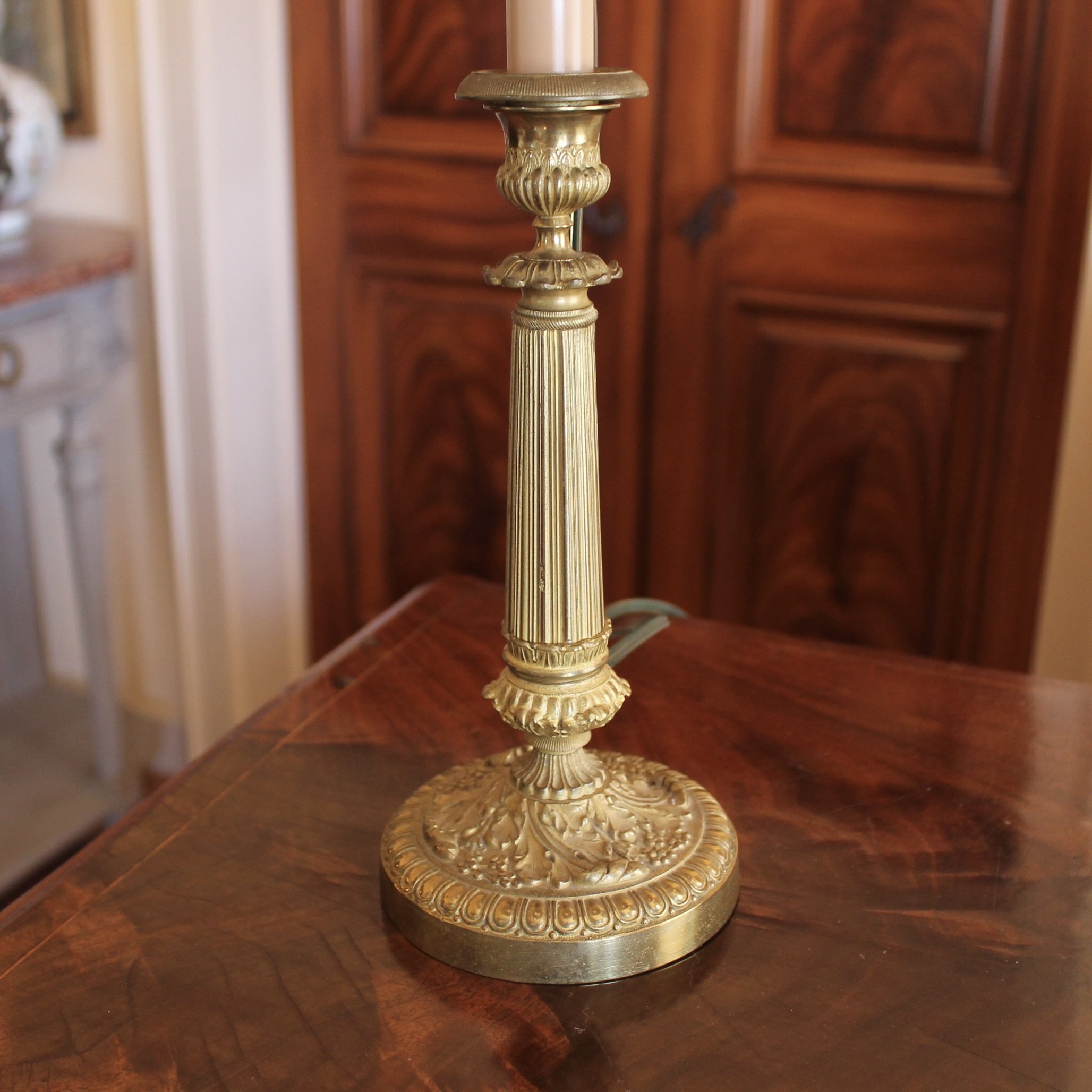 French Gilt Bronze Charles X / Empire Candlestick Lamps
