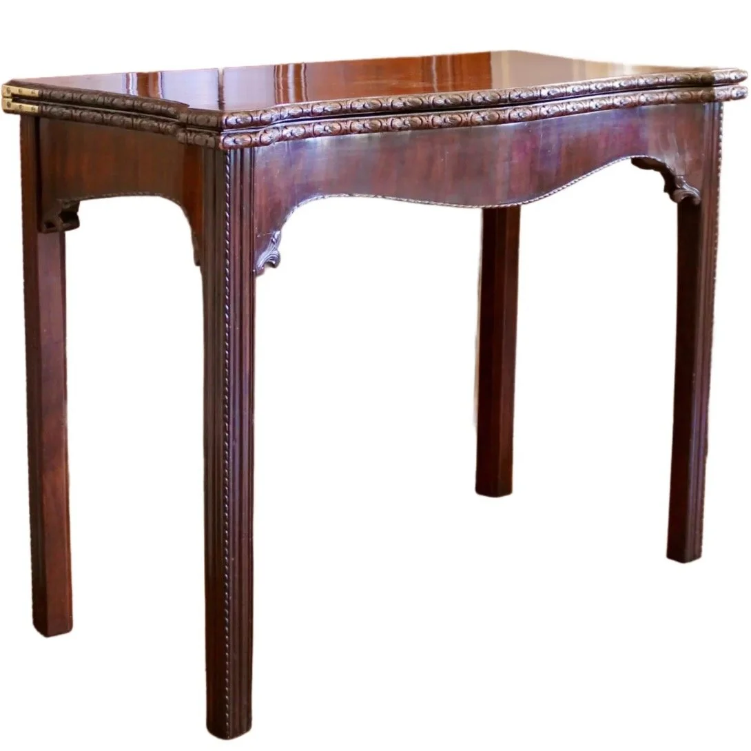 Georgian Serpentine Front Mahogany Game Table With Carved Rosette Edge